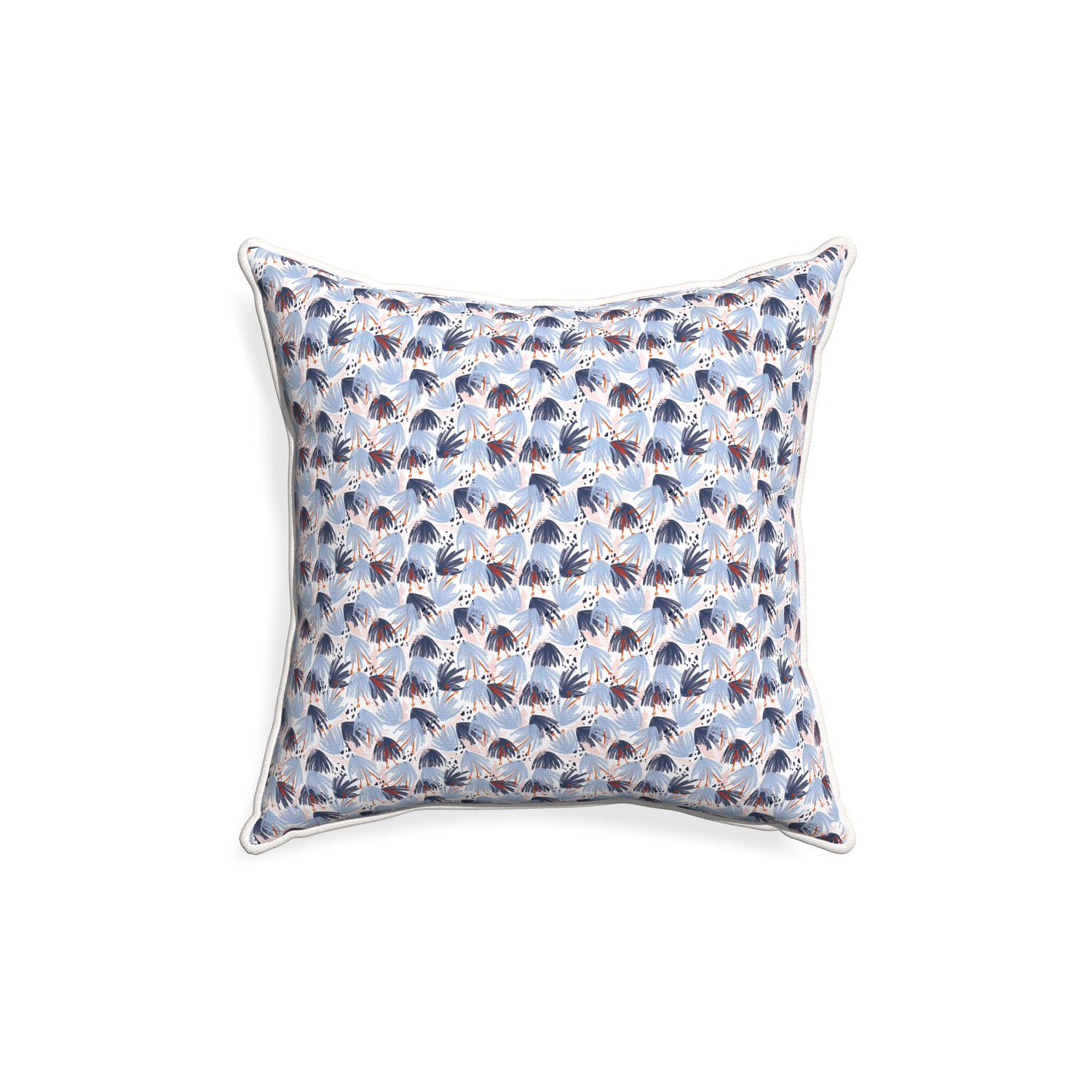 18-square eden blue custom pillow with snow piping on white background