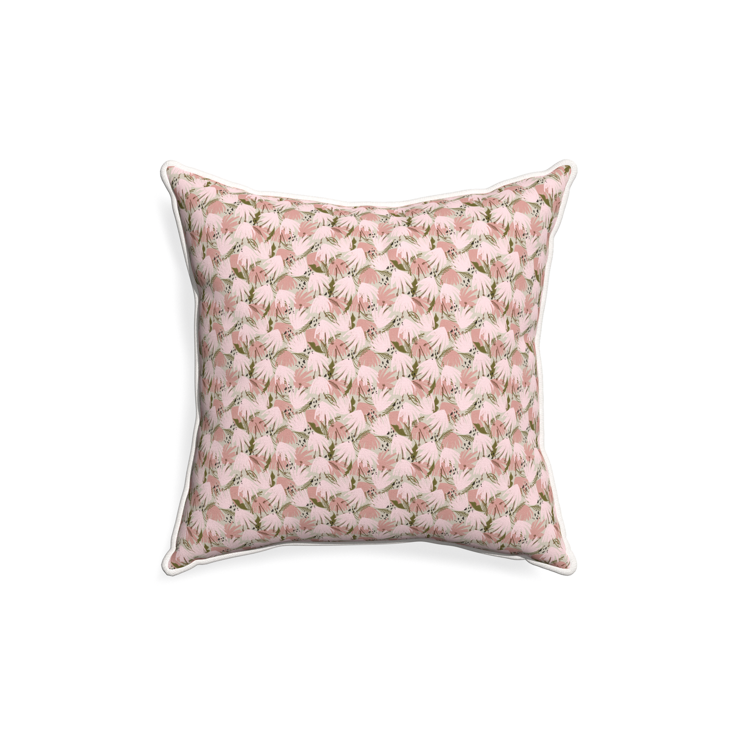 18-square eden pink custom pillow with snow piping on white background