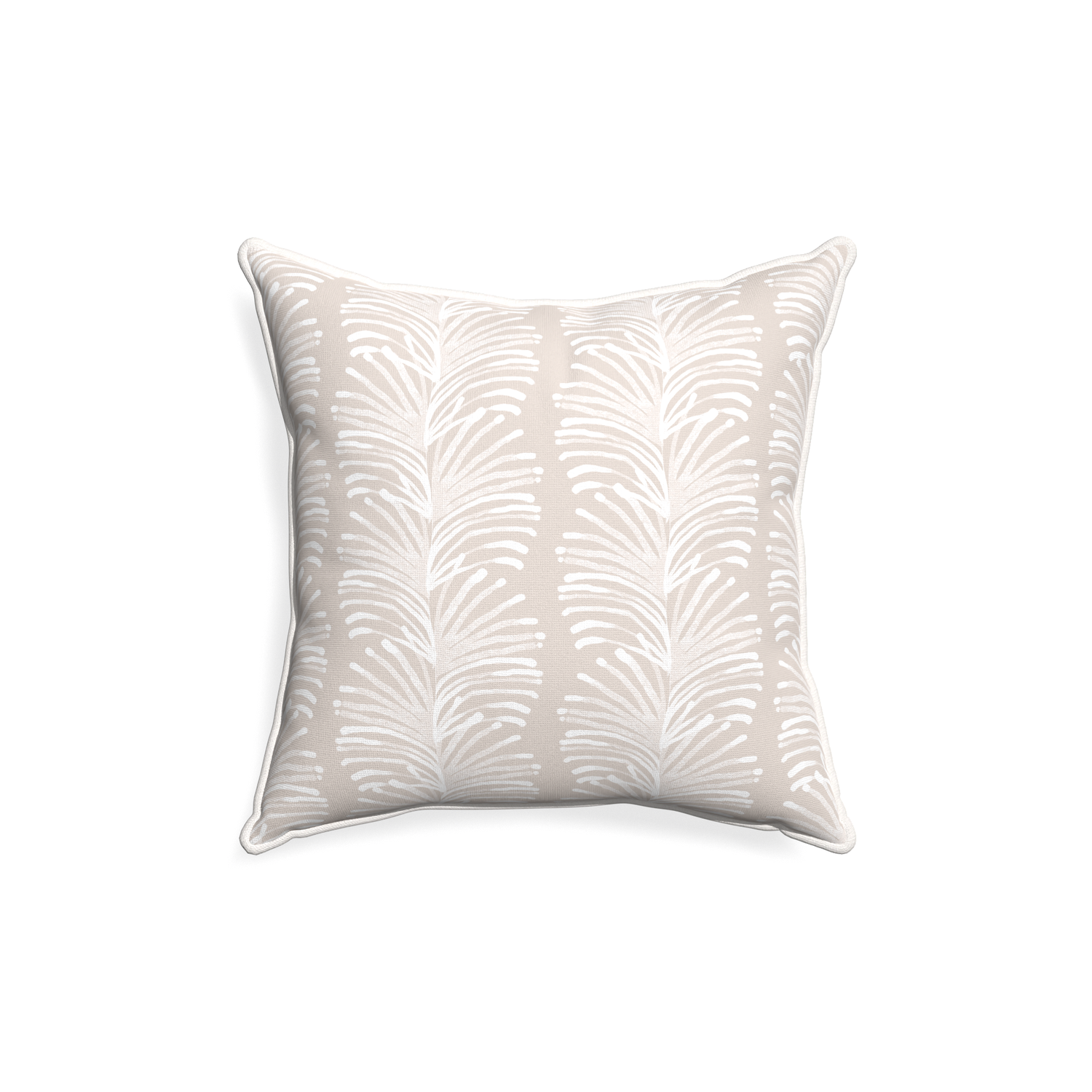 18-square emma sand custom sand colored botanical stripepillow with snow piping on white background