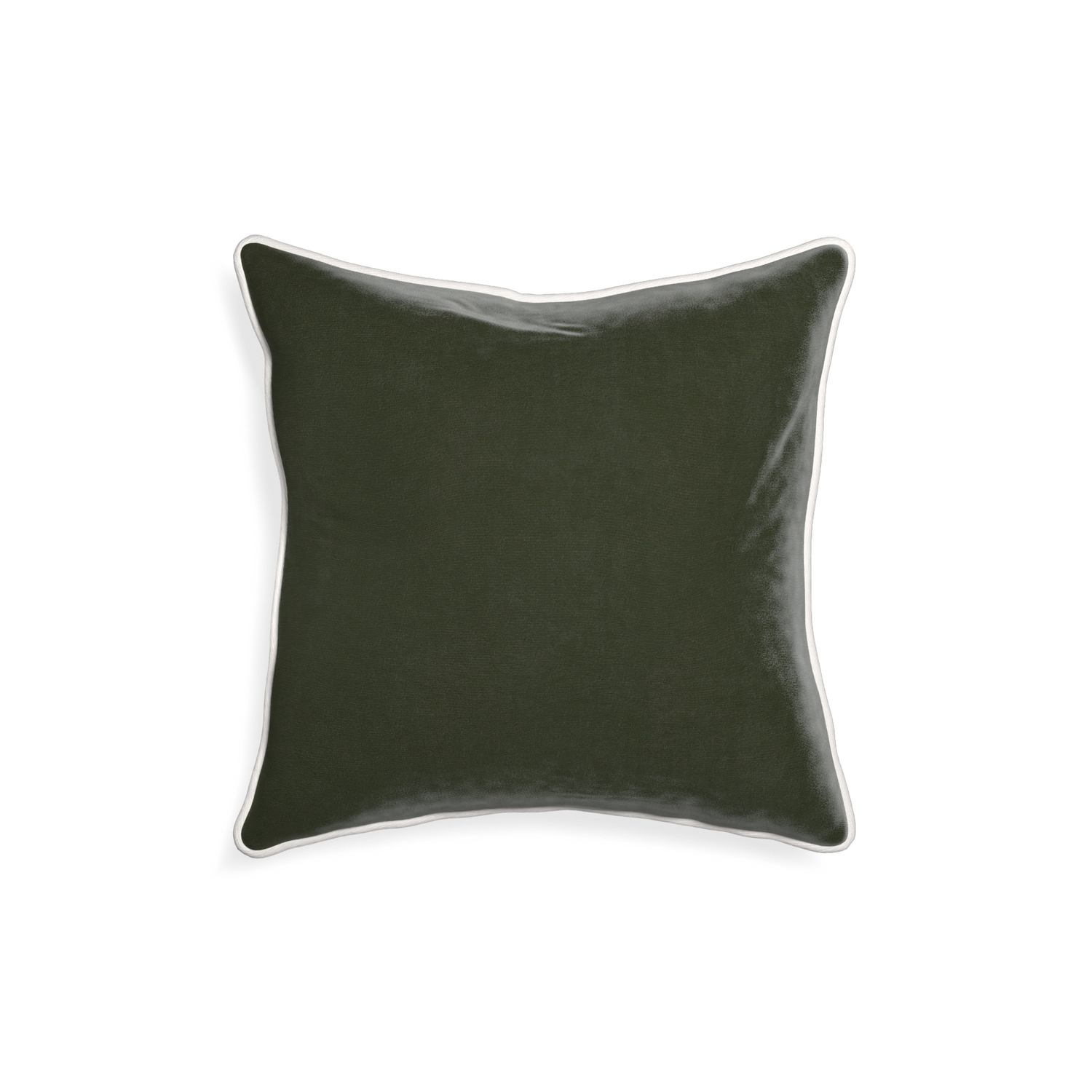 square fern green velvet pillow with white piping 
