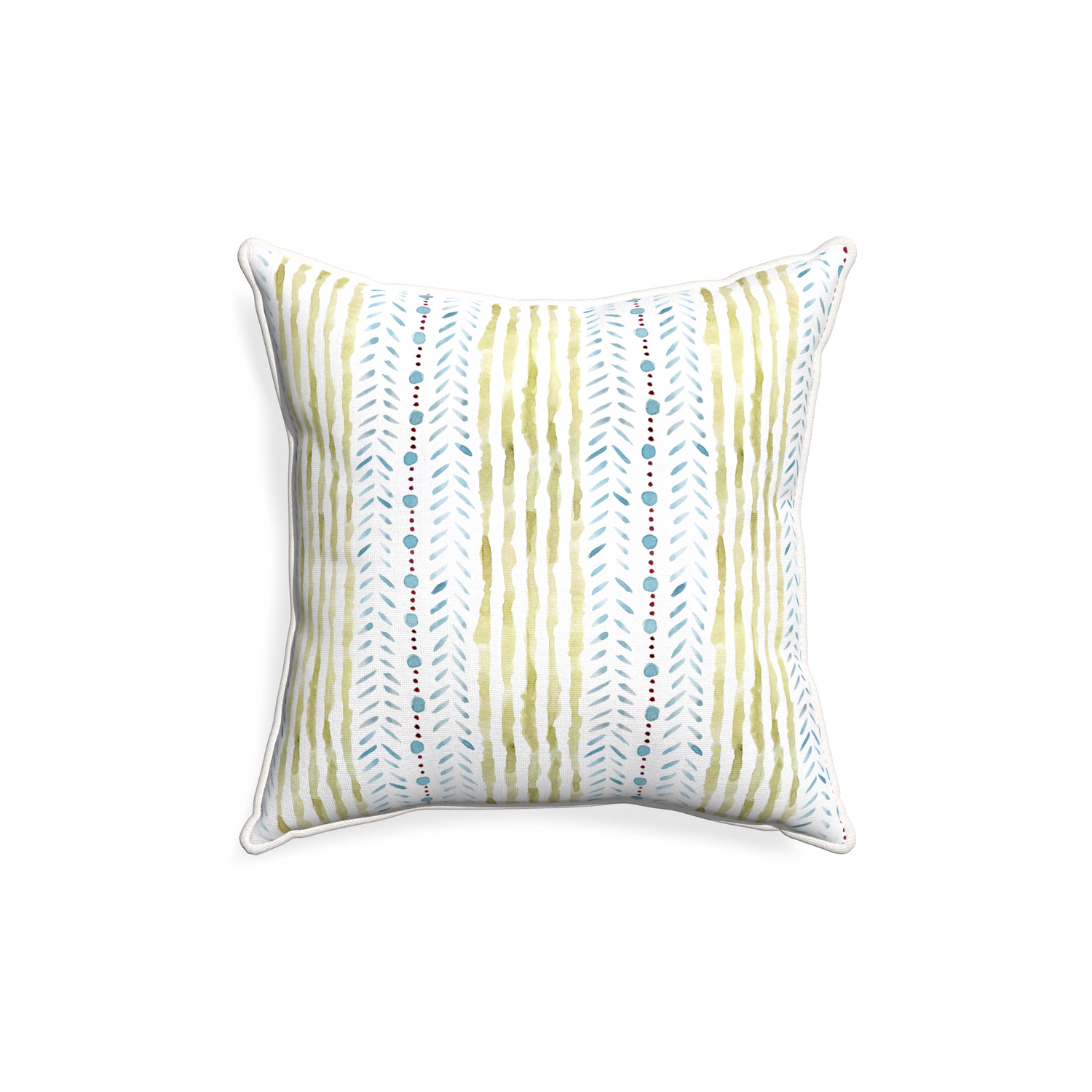 18-square julia custom blue & green stripedpillow with snow piping on white background
