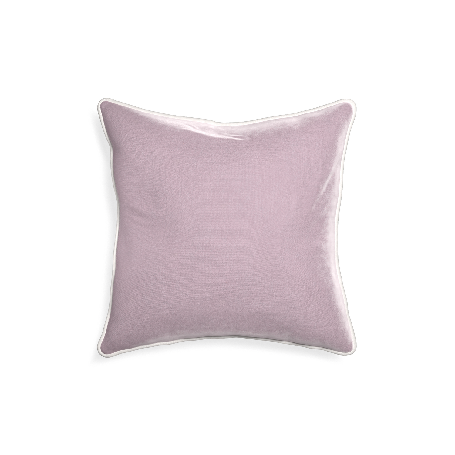 18-square lilac velvet custom pillow with snow piping on white background