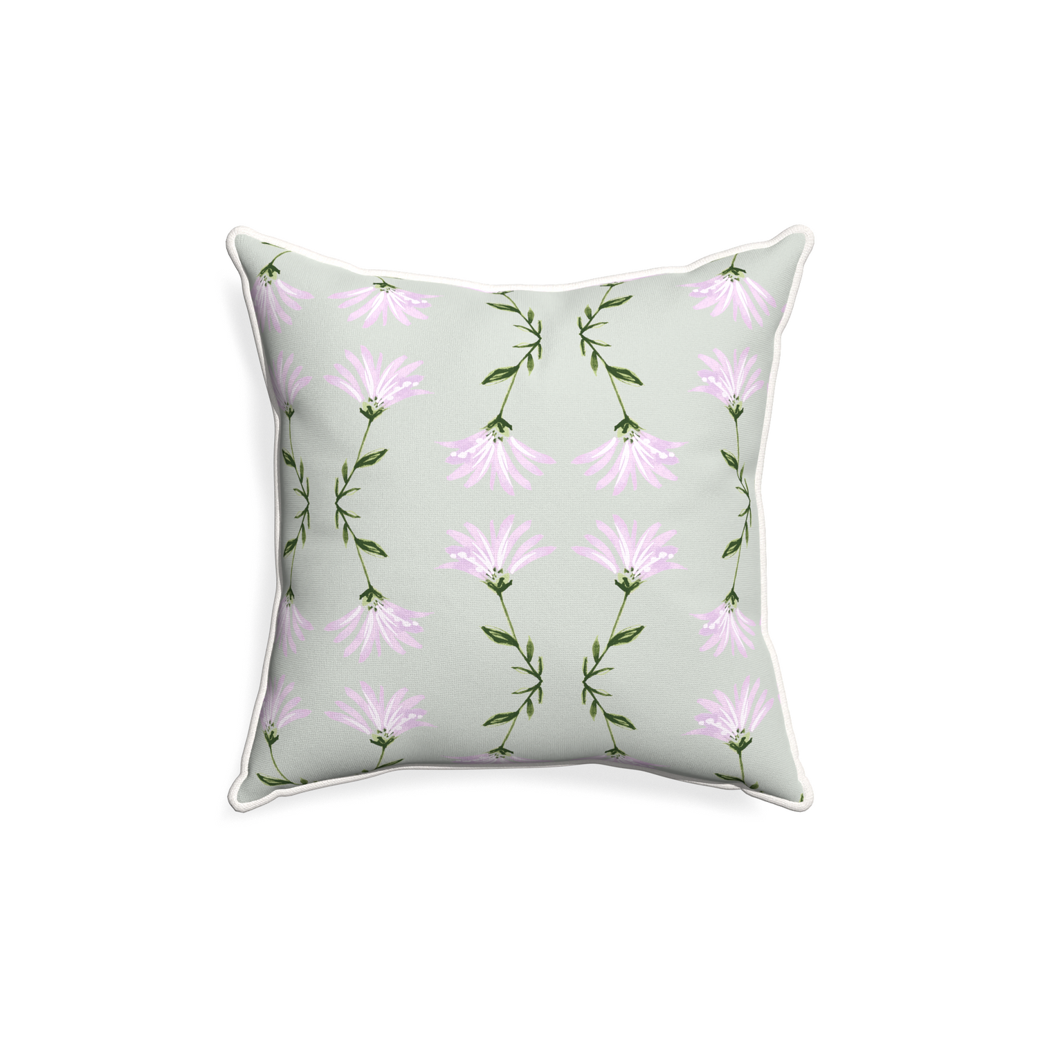 18-square marina sage custom pillow with snow piping on white background