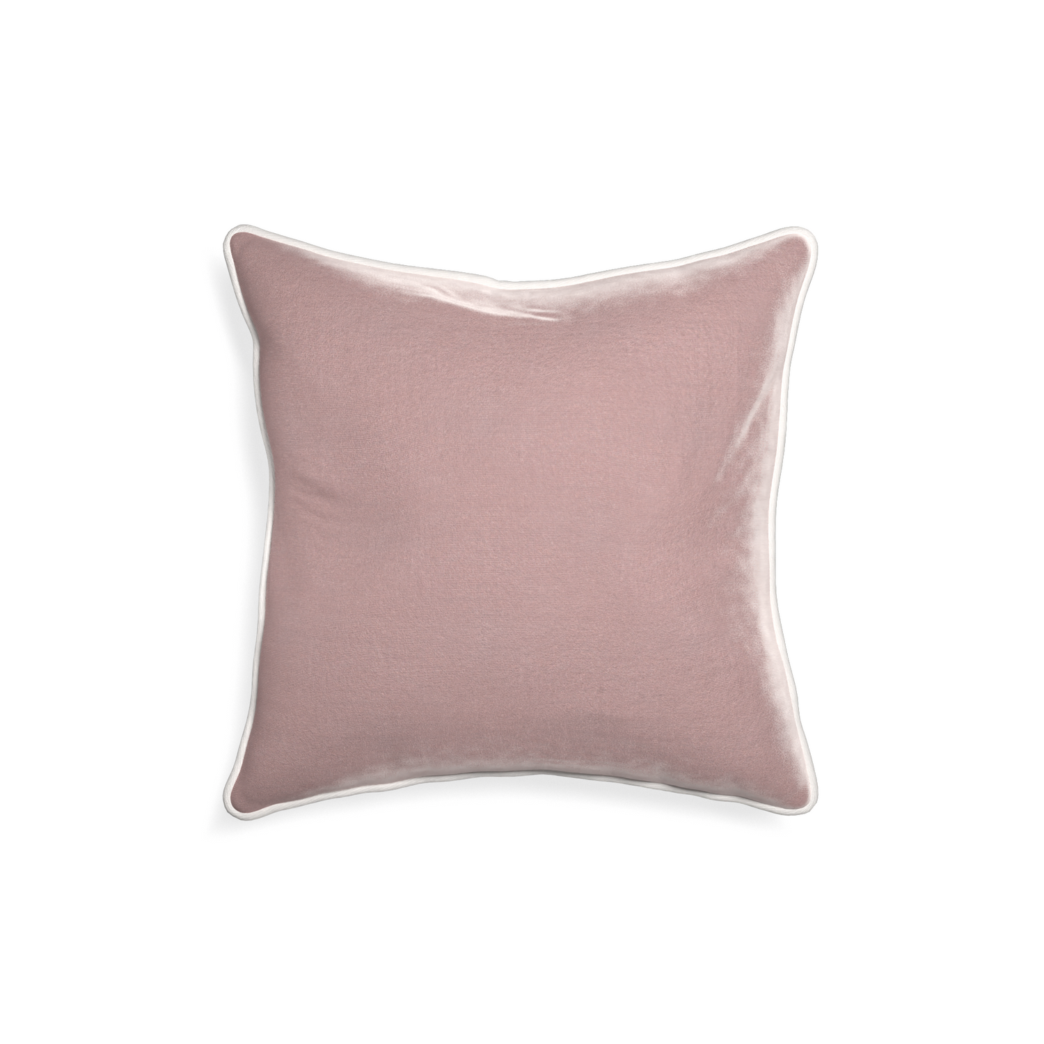 square mauve velvet pillow with white piping