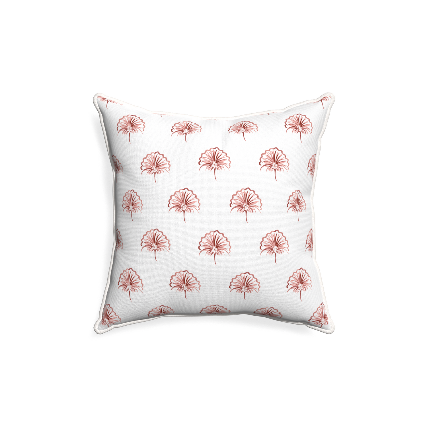 18-square penelope rose custom pillow with snow piping on white background