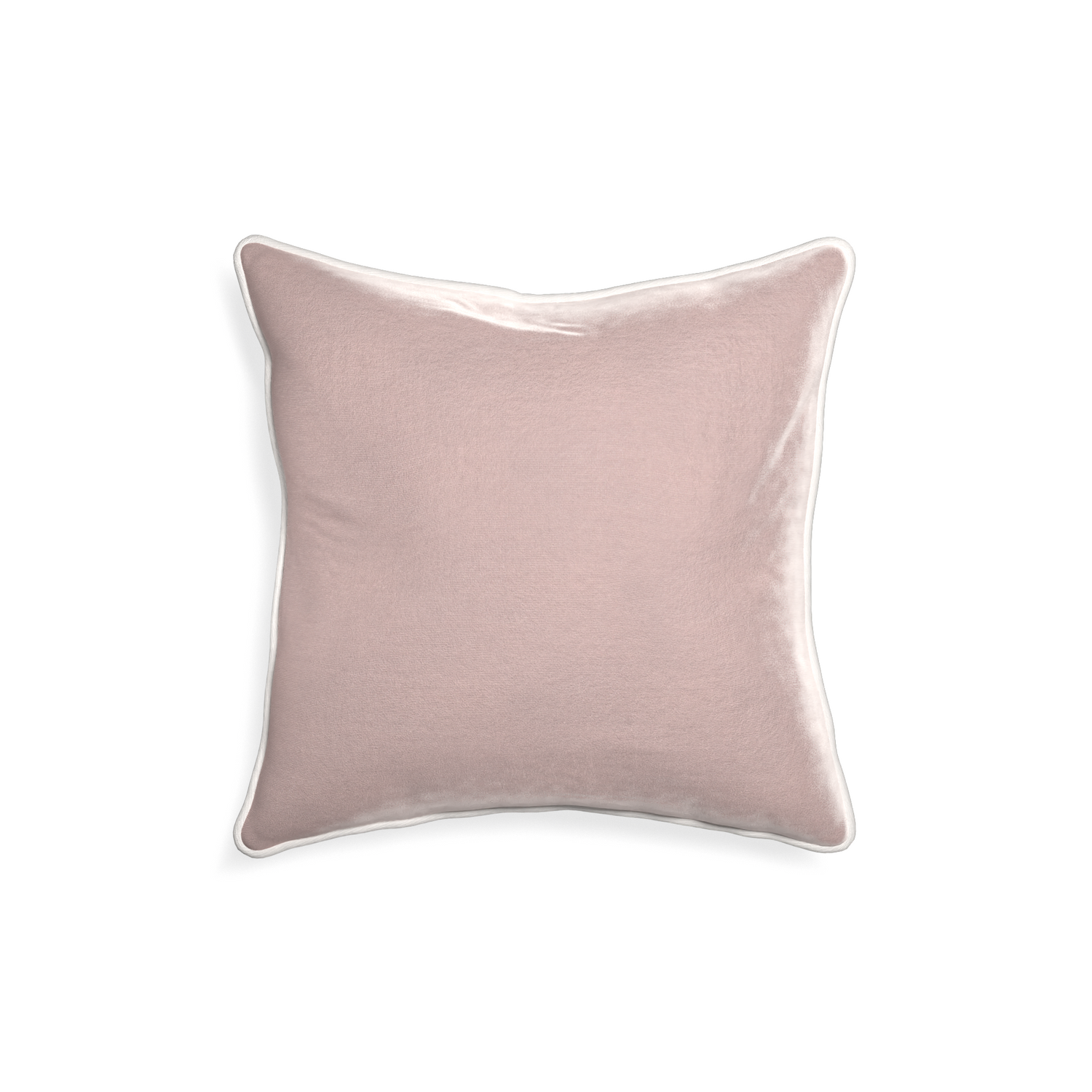 square light pink velvet pillow with white piping 