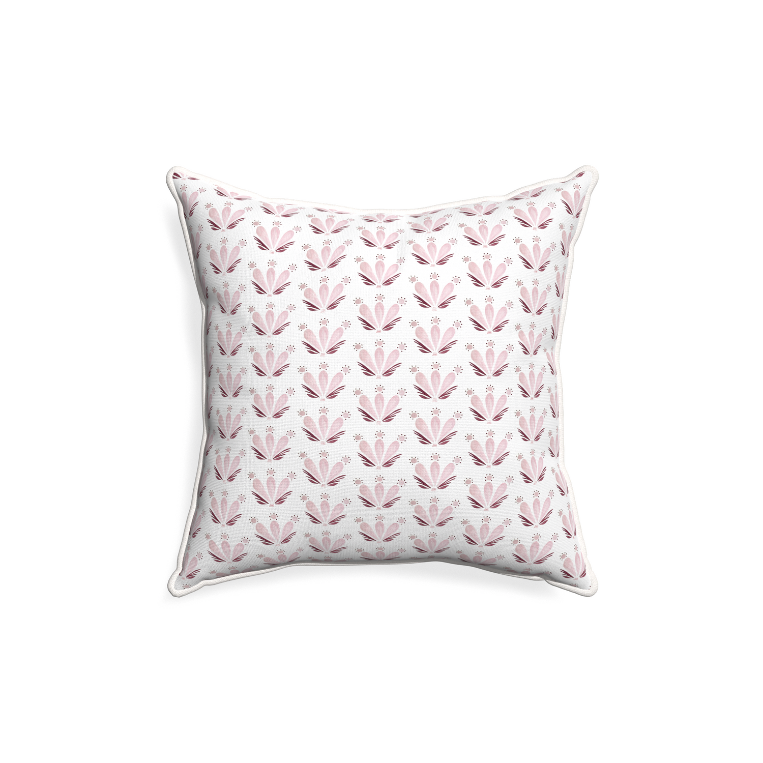 18-square serena pink custom pink & burgundy drop repeat floralpillow with snow piping on white background
