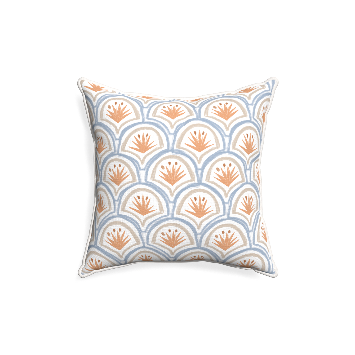 18-square thatcher apricot custom pillow with snow piping on white background