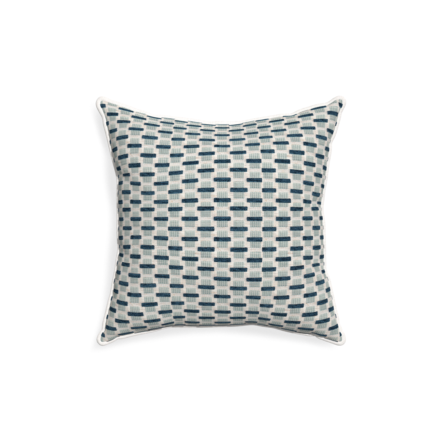 18-square willow amalfi custom blue geometric chenillepillow with snow piping on white background