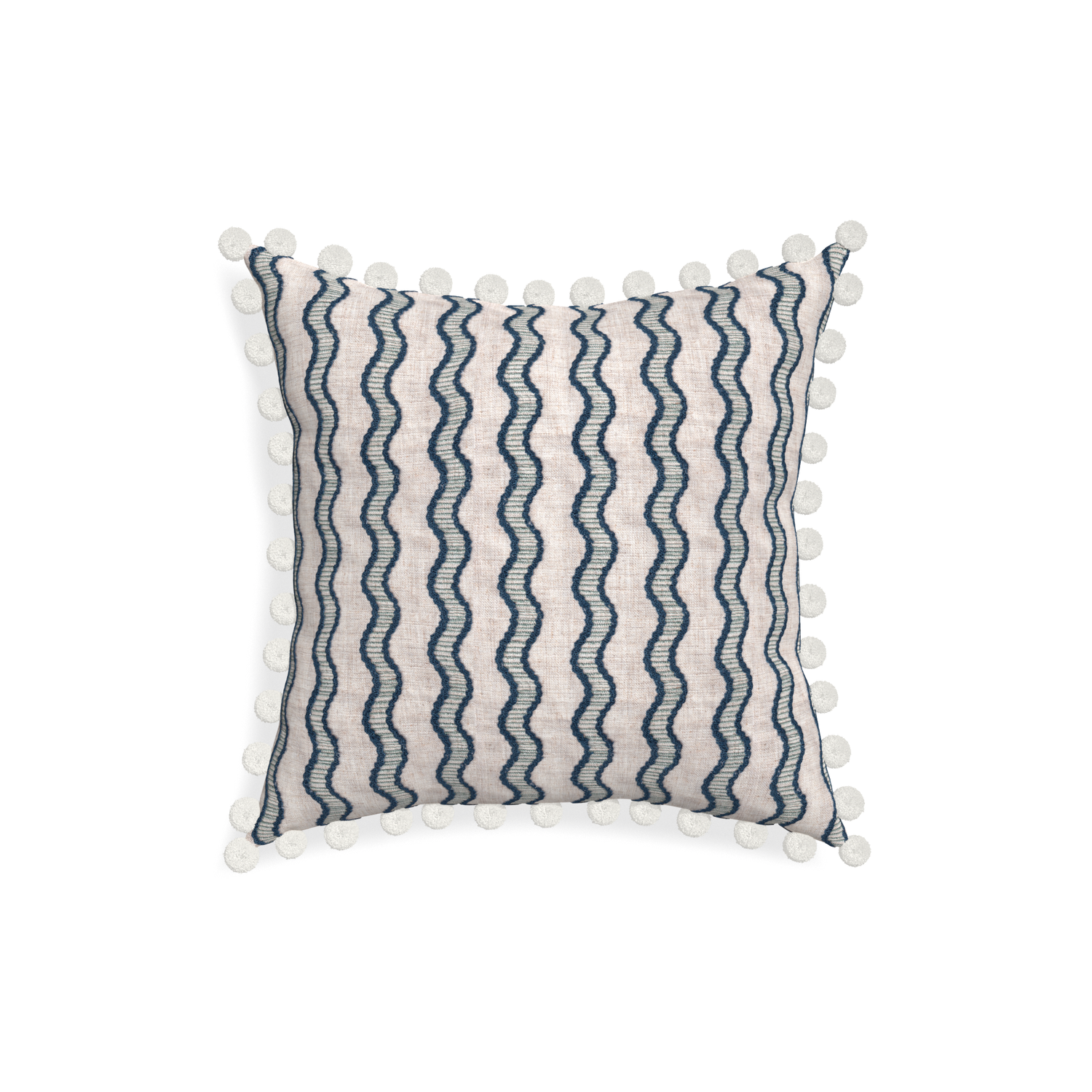 18-square beatrice custom embroidered wavepillow with snow pom pom on white background