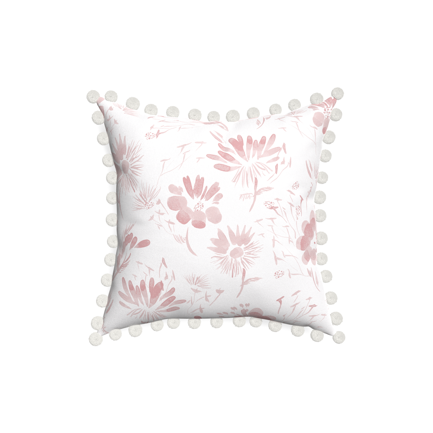18-square blake custom pink floralpillow with snow pom pom on white background