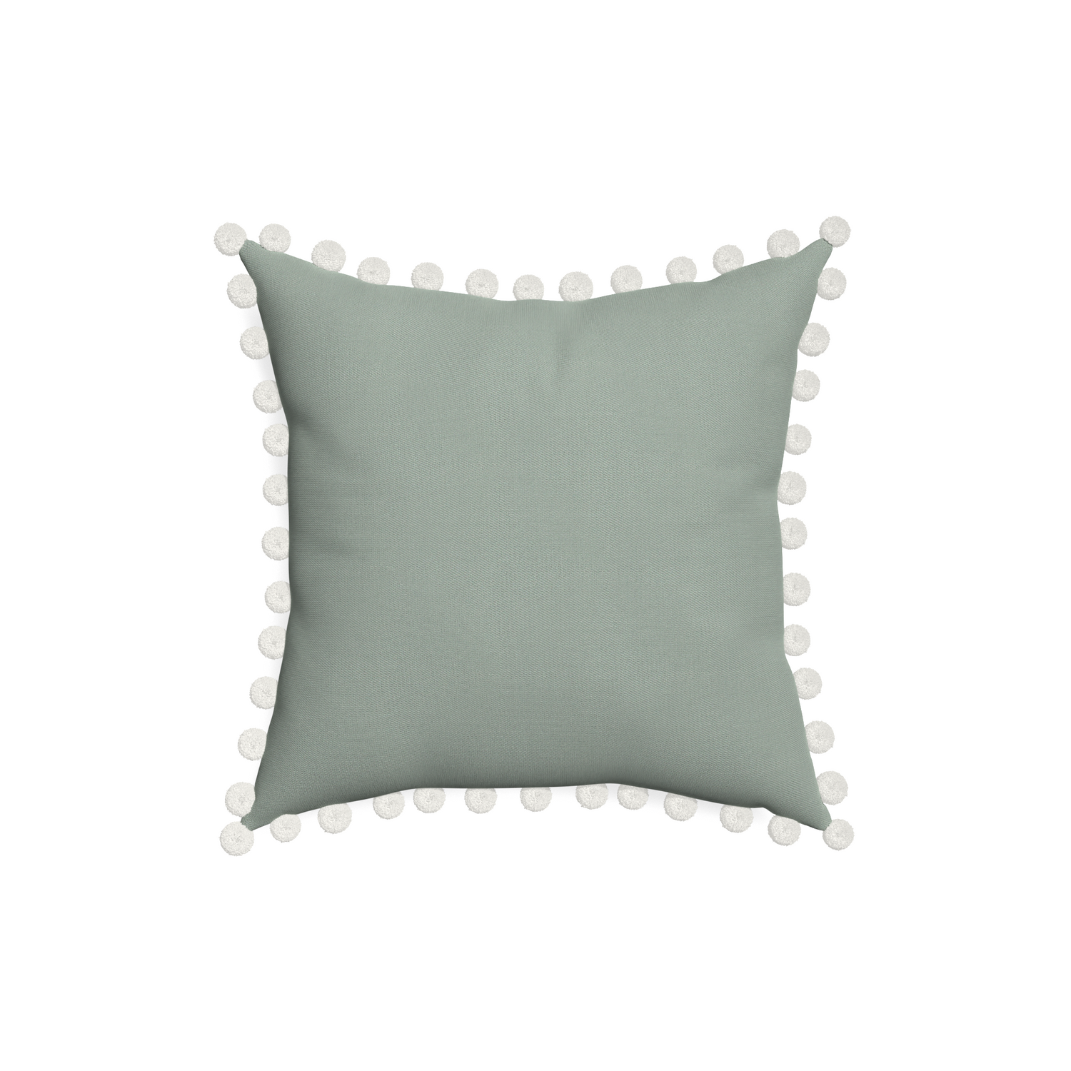 18-square sage custom sage green cottonpillow with snow pom pom on white background