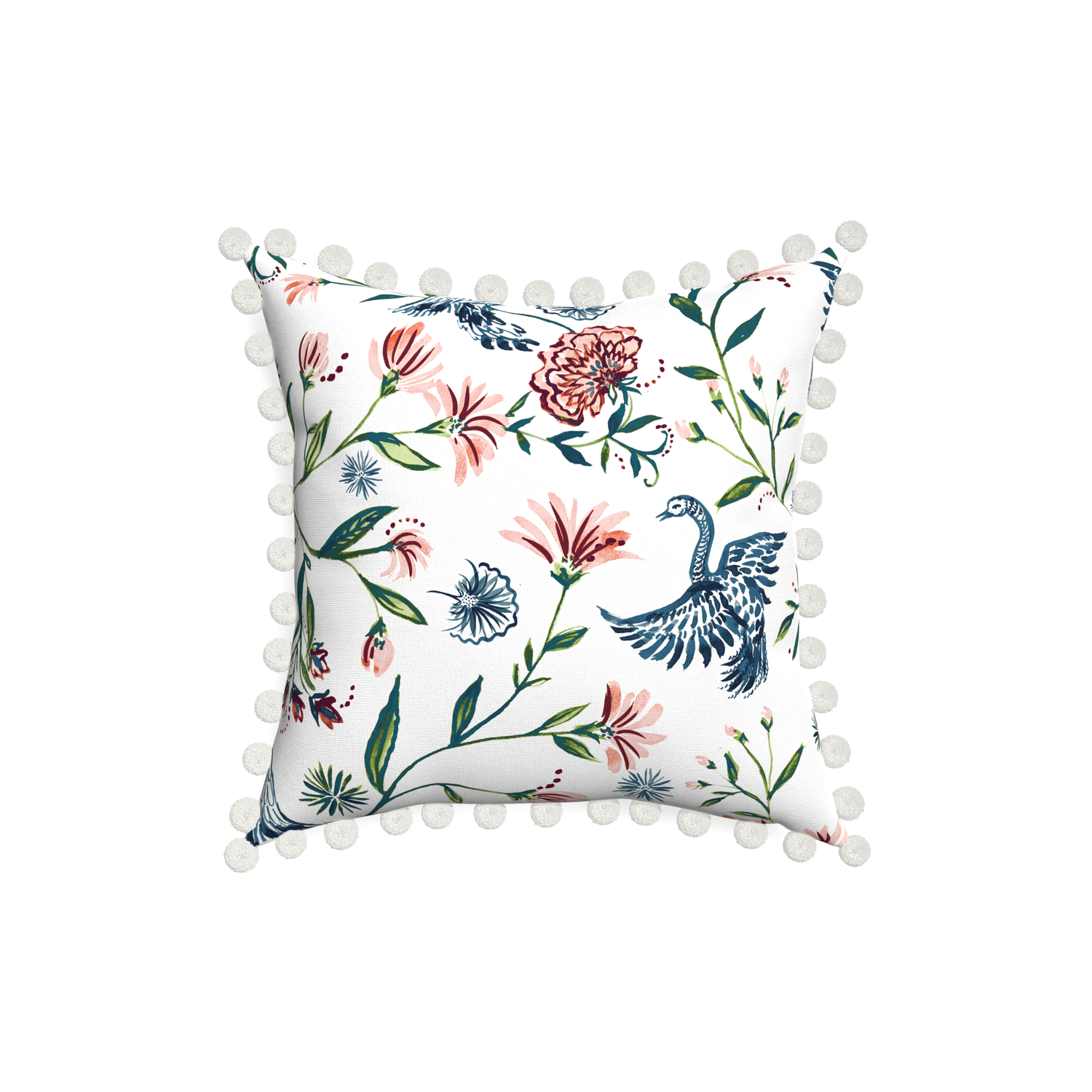 18-square daphne cream custom pillow with snow pom pom on white background