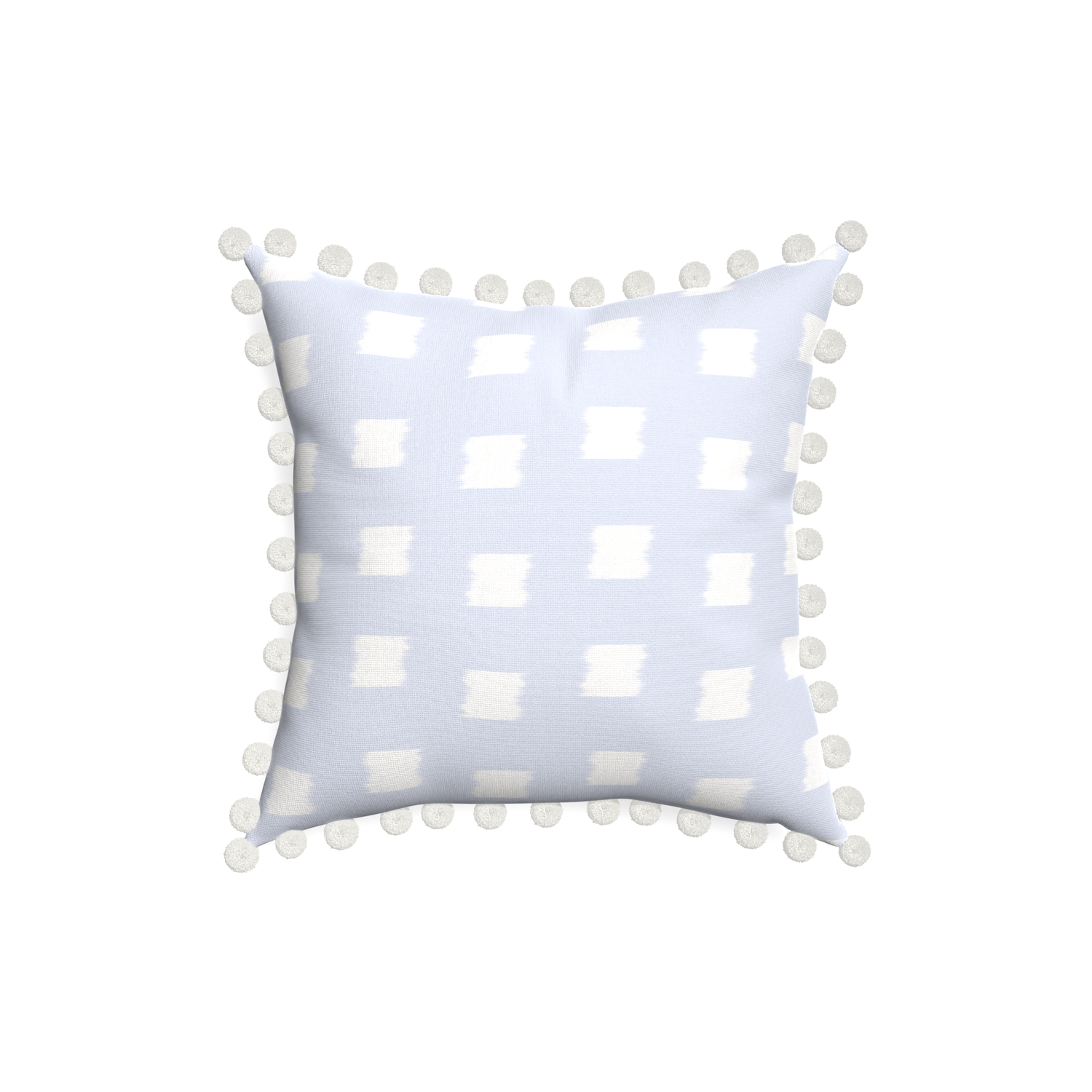 18-square denton custom pillow with snow pom pom on white background