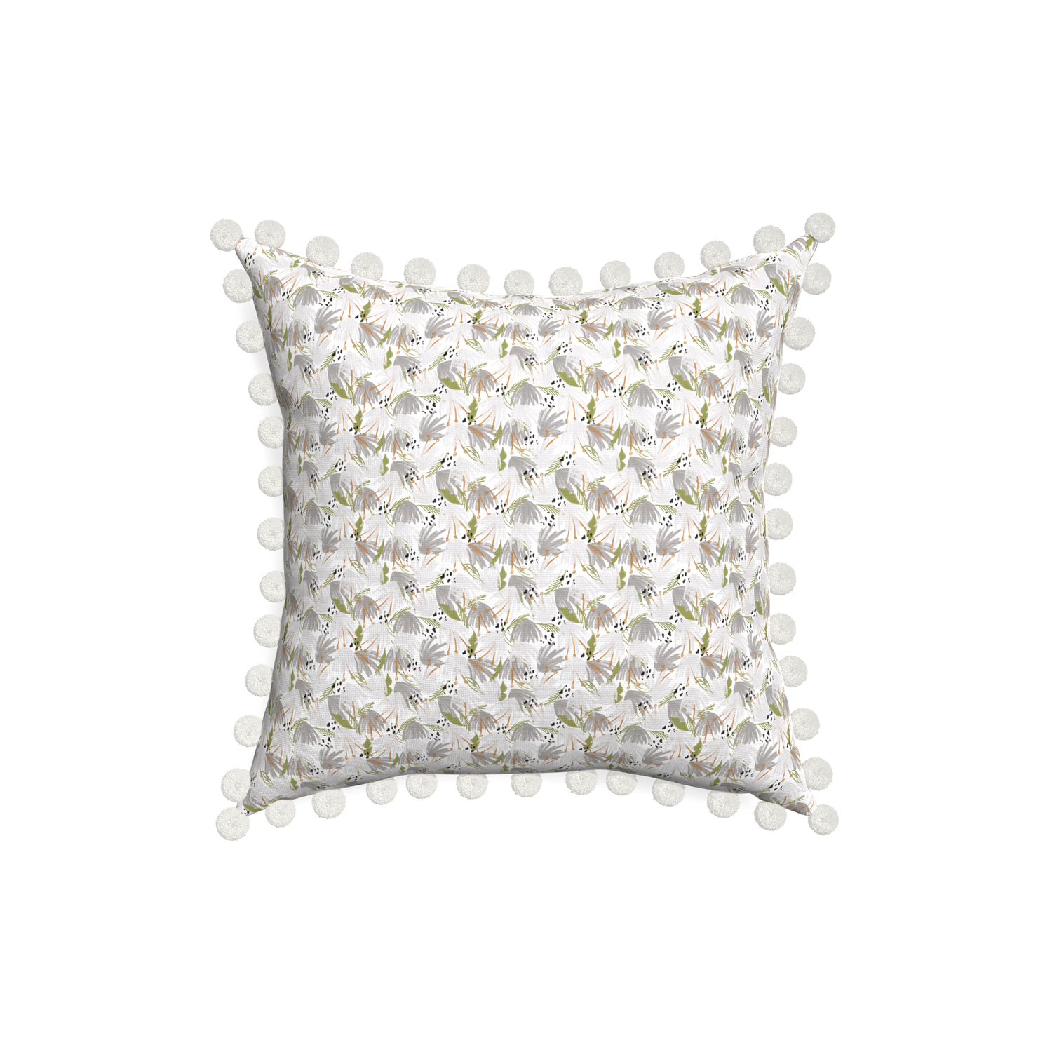 18-square eden grey custom pillow with snow pom pom on white background