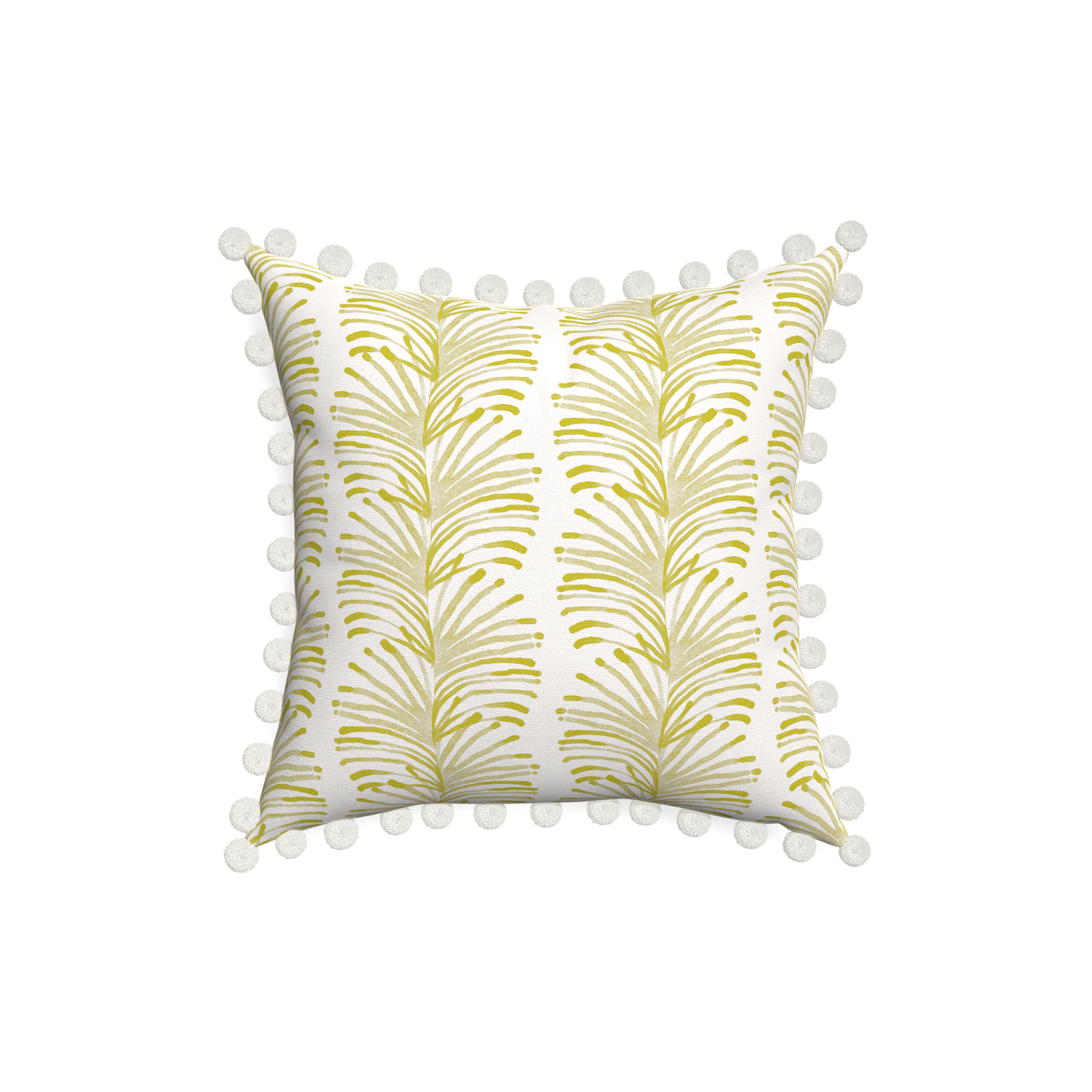 18-square emma chartreuse custom pillow with snow pom pom on white background