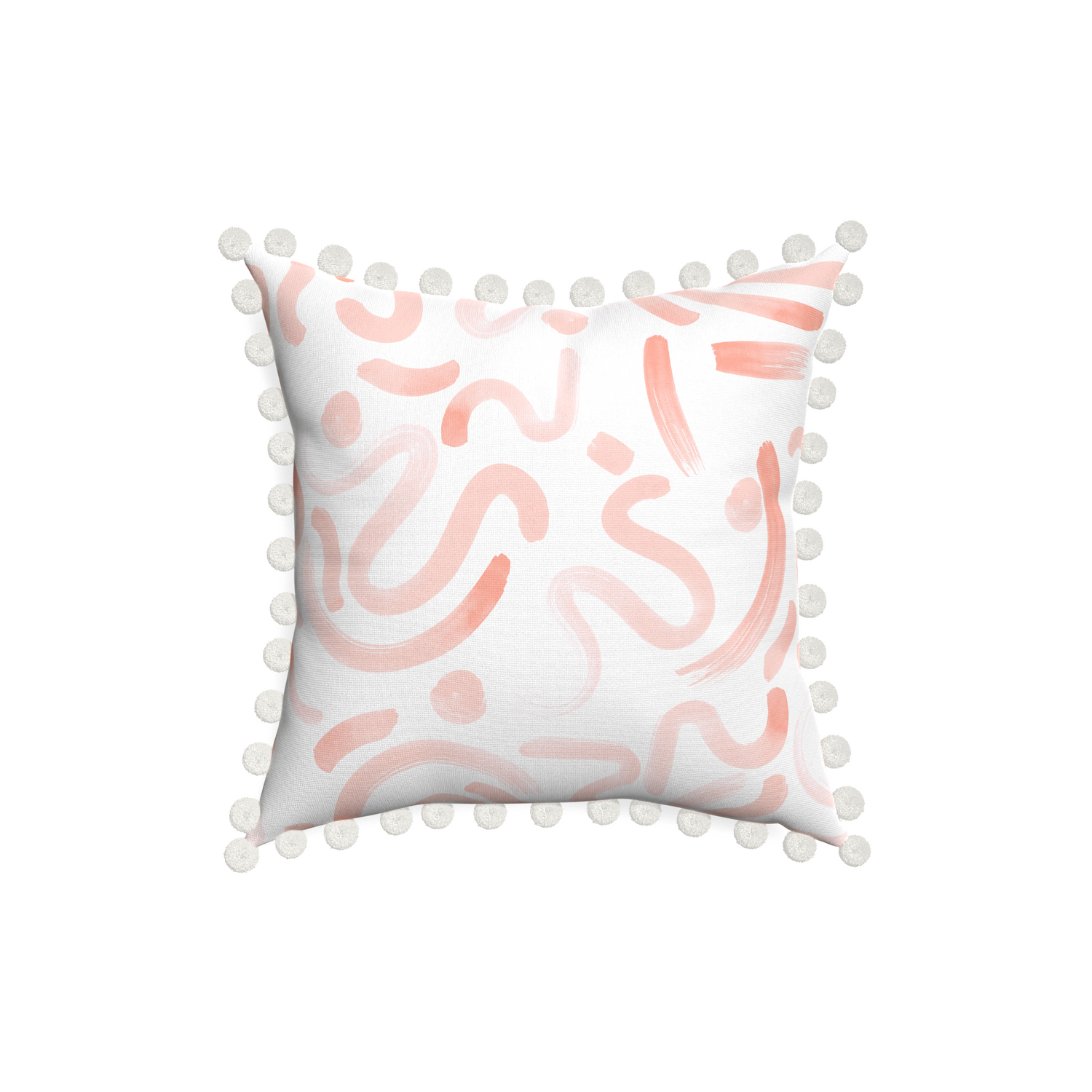 18-square hockney pink custom pillow with snow pom pom on white background