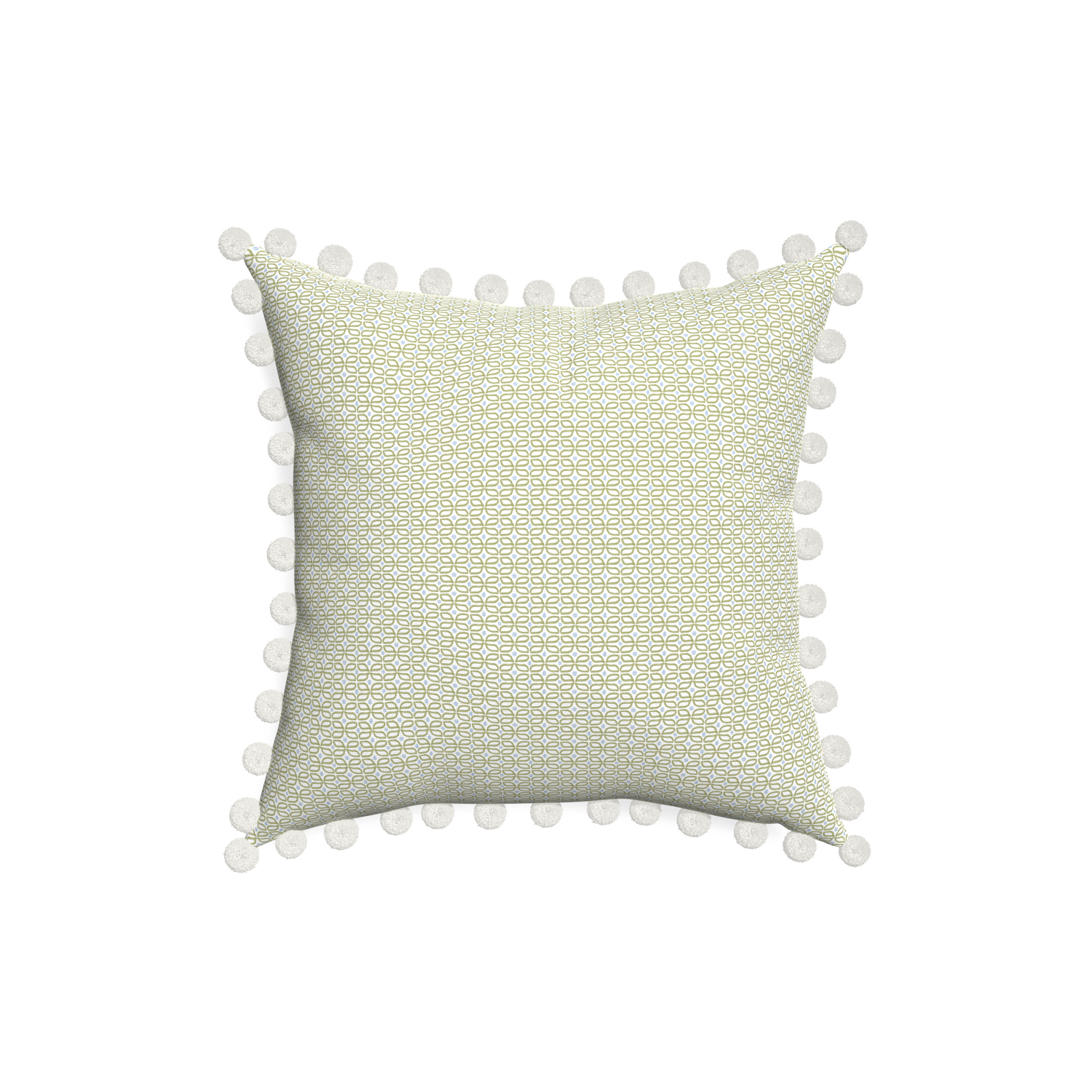 18-square loomi moss custom moss green geometricpillow with snow pom pom on white background