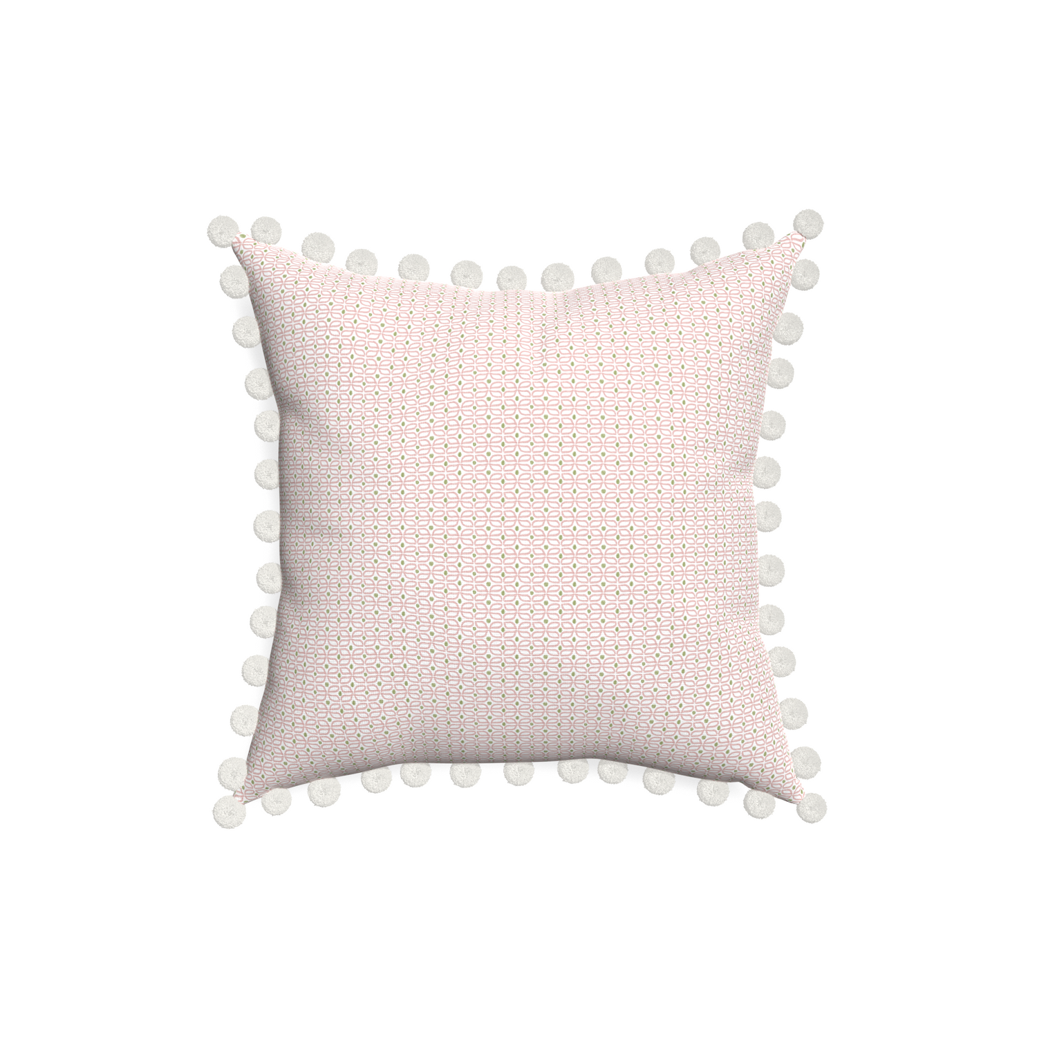 18-square loomi pink custom pillow with snow pom pom on white background