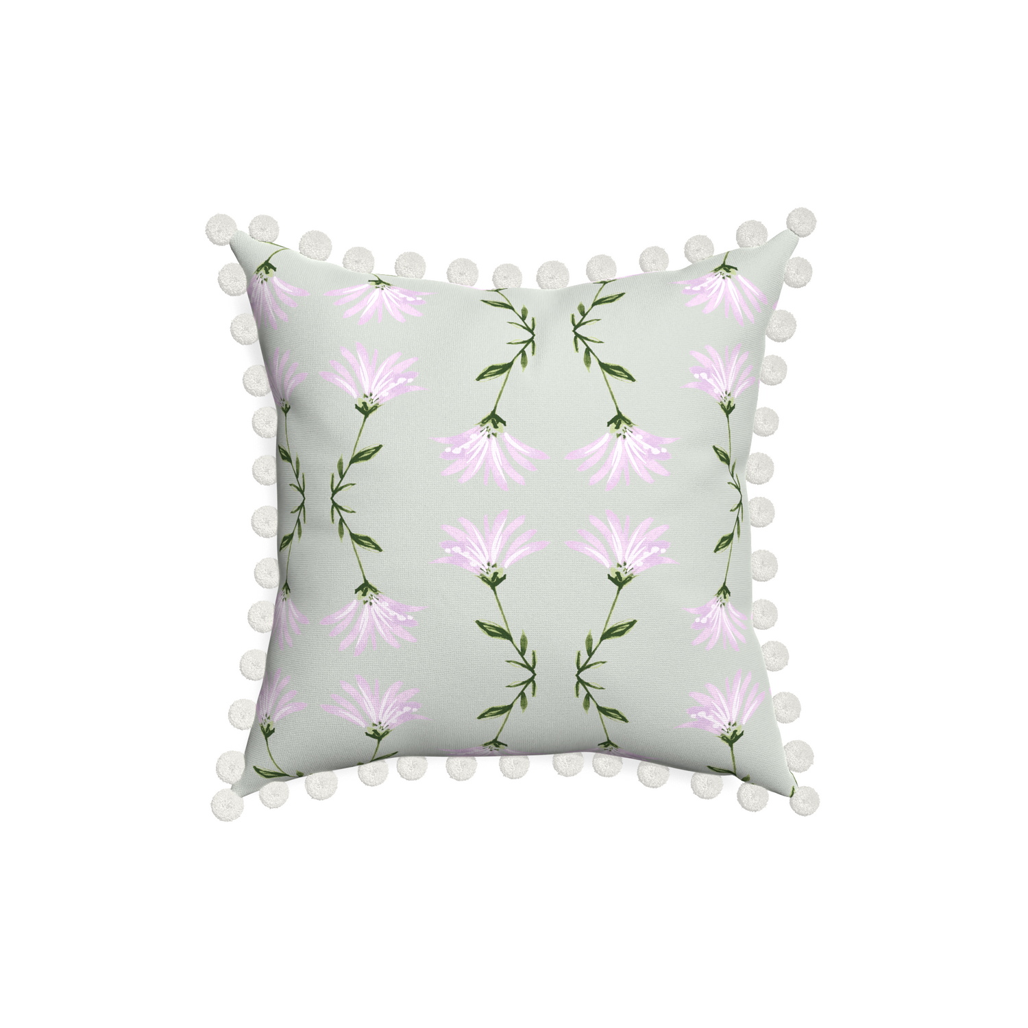 18-square marina sage custom pillow with snow pom pom on white background