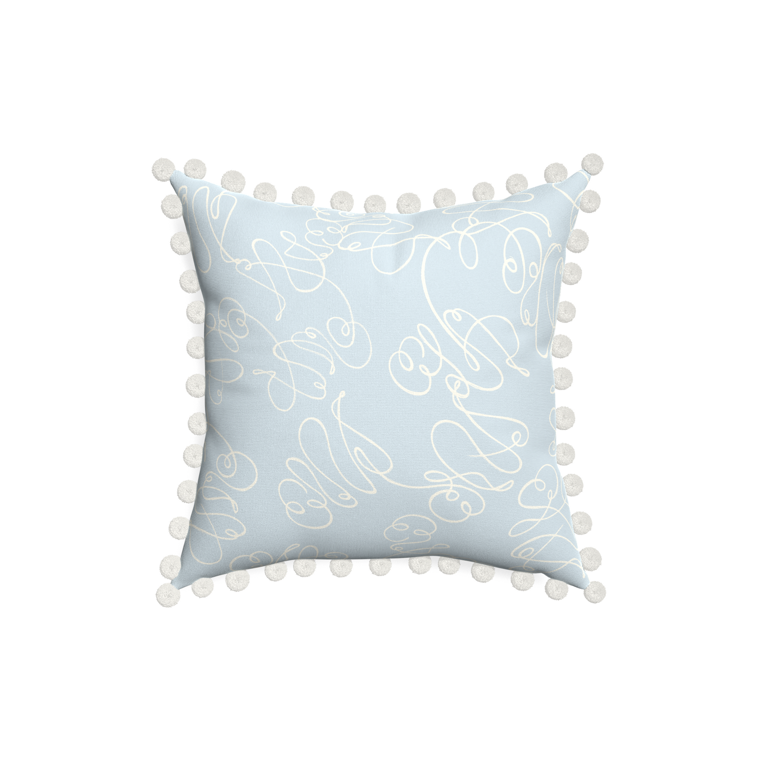 18-square mirabella custom powder blue abstractpillow with snow pom pom on white background