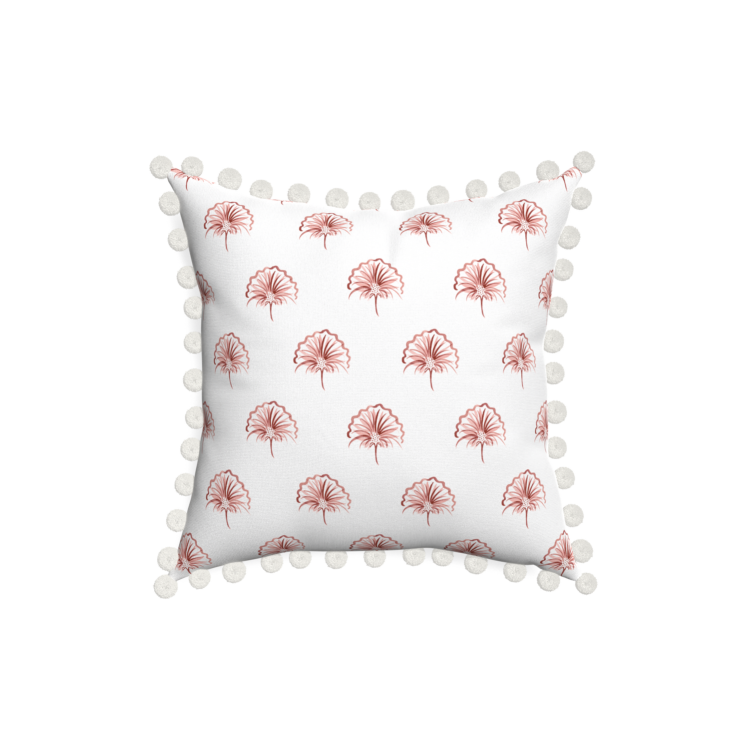 18-square penelope rose custom floral pinkpillow with snow pom pom on white background