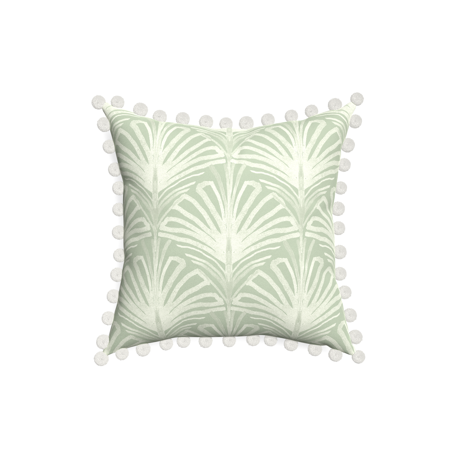 18-square suzy sage custom sage green palmpillow with snow pom pom on white background