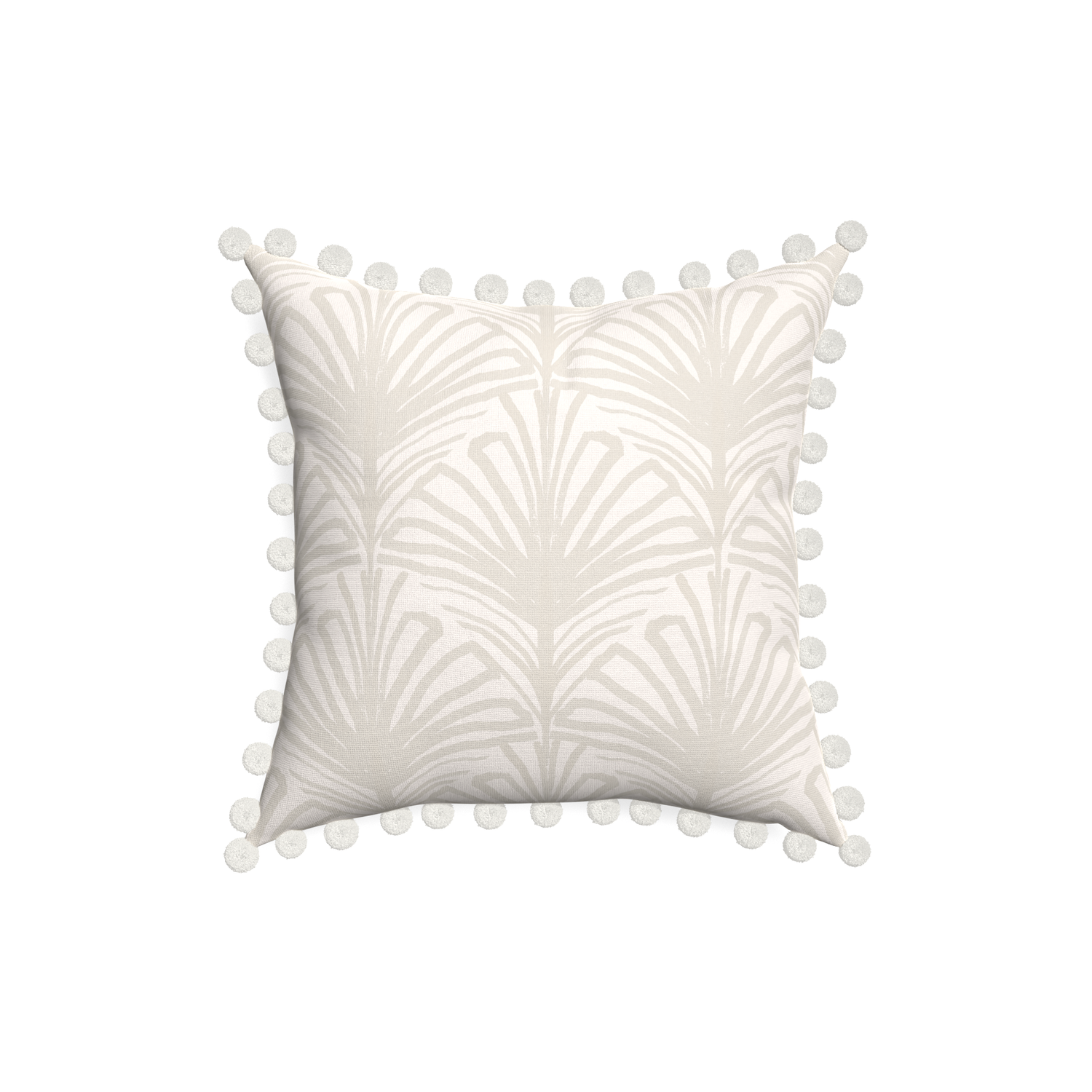 18-square suzy sand custom pillow with snow pom pom on white background