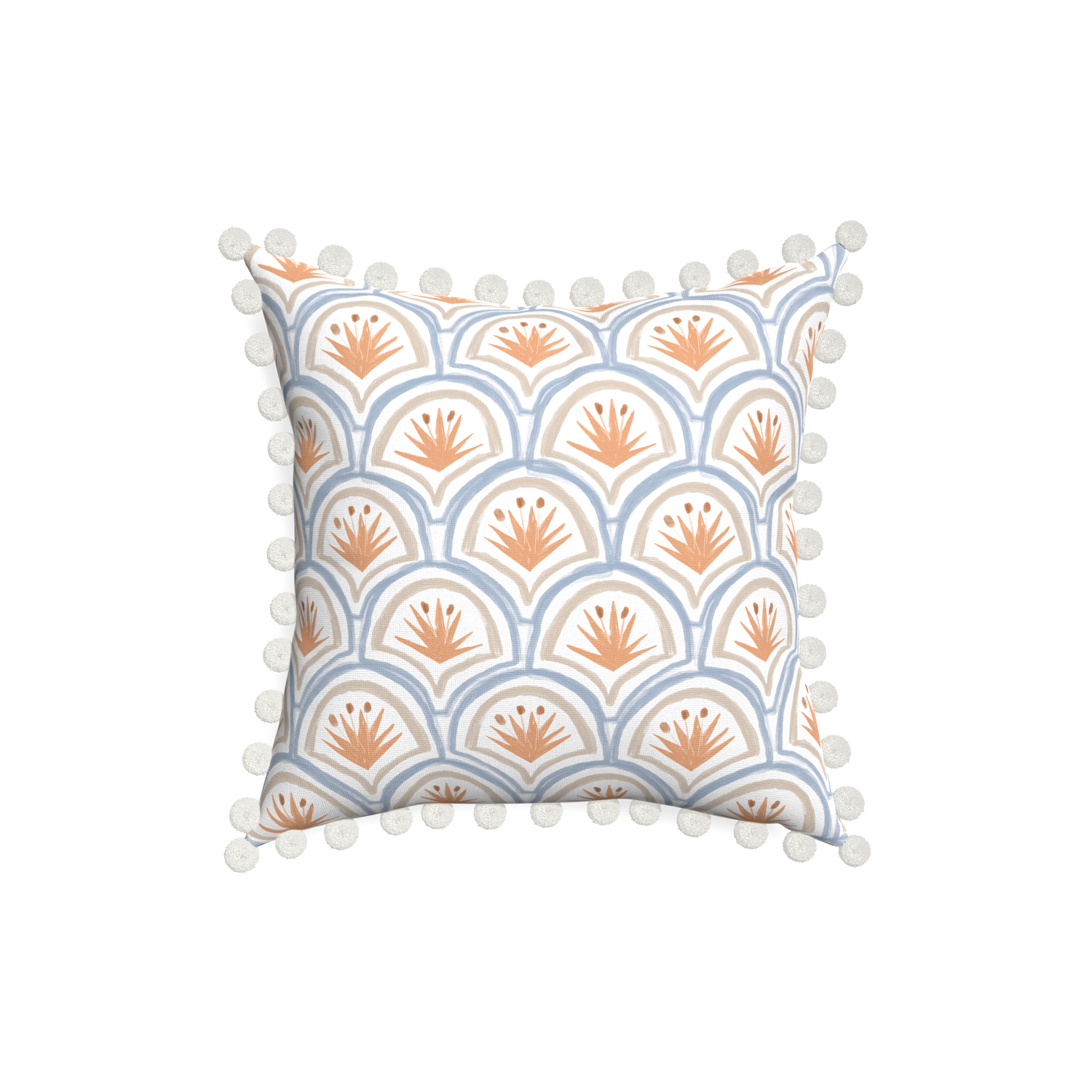 18-square thatcher apricot custom art deco palm patternpillow with snow pom pom on white background