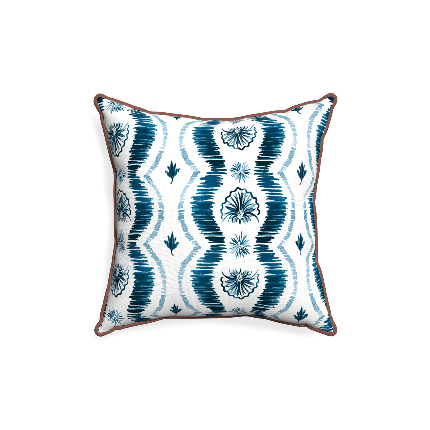 18-square alice custom blue ikatpillow with w piping on white background