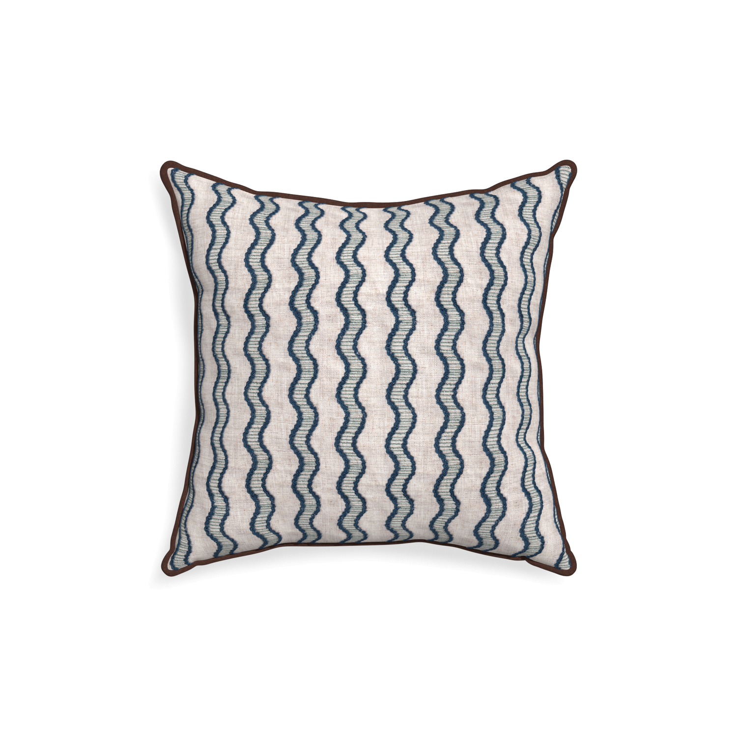 18-square beatrice custom embroidered wavepillow with w piping on white background