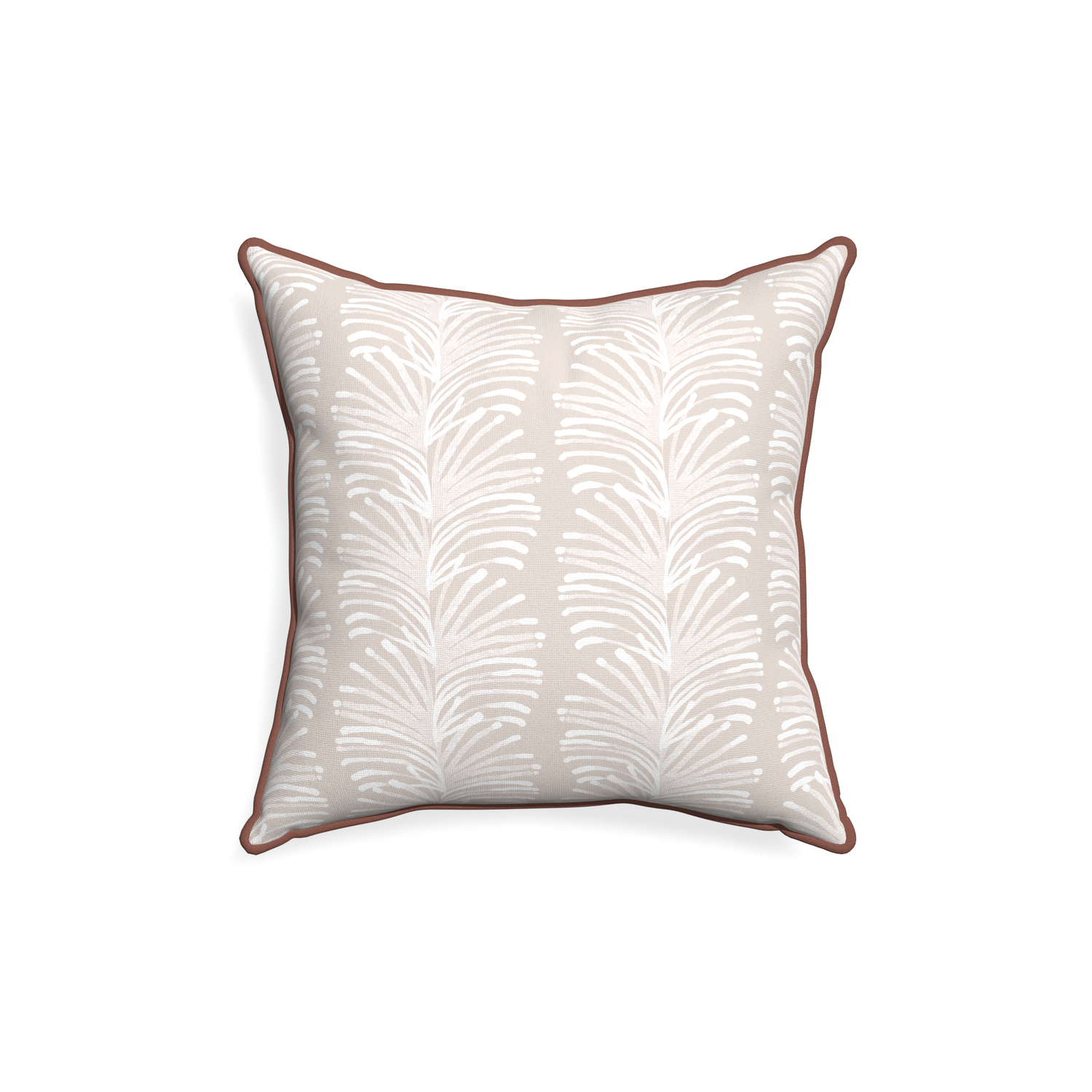 18-square emma sand custom sand colored botanical stripepillow with w piping on white background