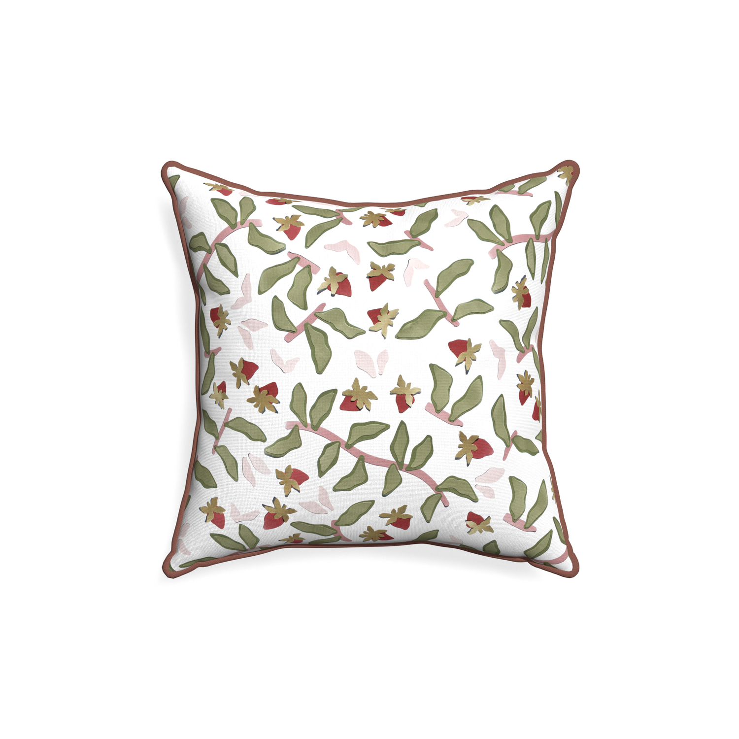 18-square nellie custom strawberry & botanicalpillow with w piping on white background