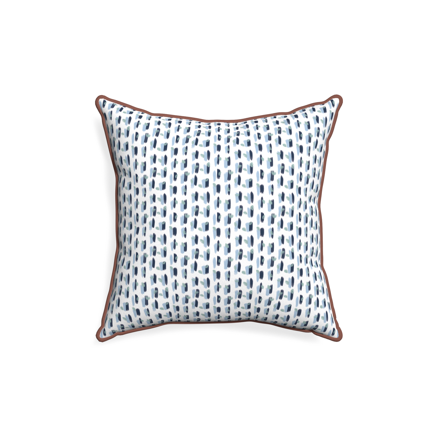 18-square poppy blue custom pillow with w piping on white background