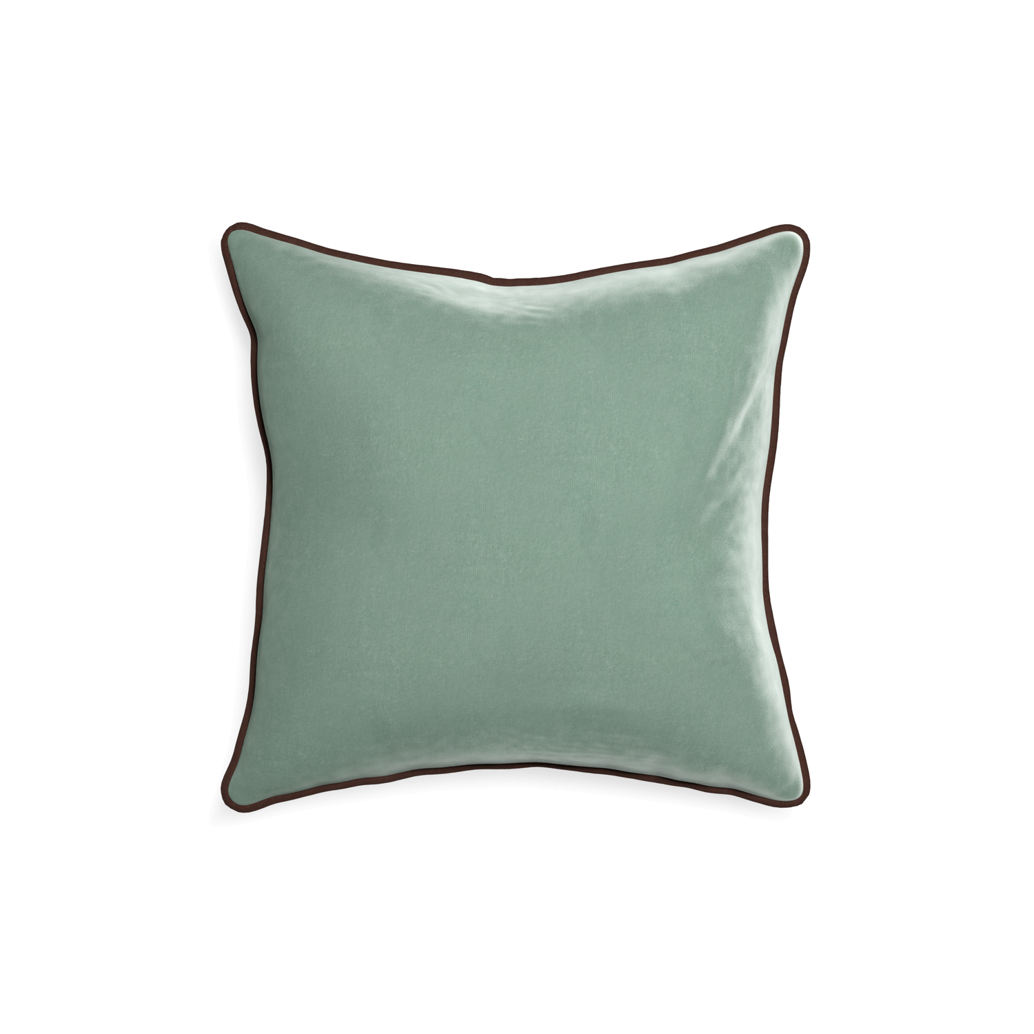 18-square sea salt velvet custom blue greenpillow with w piping on white background