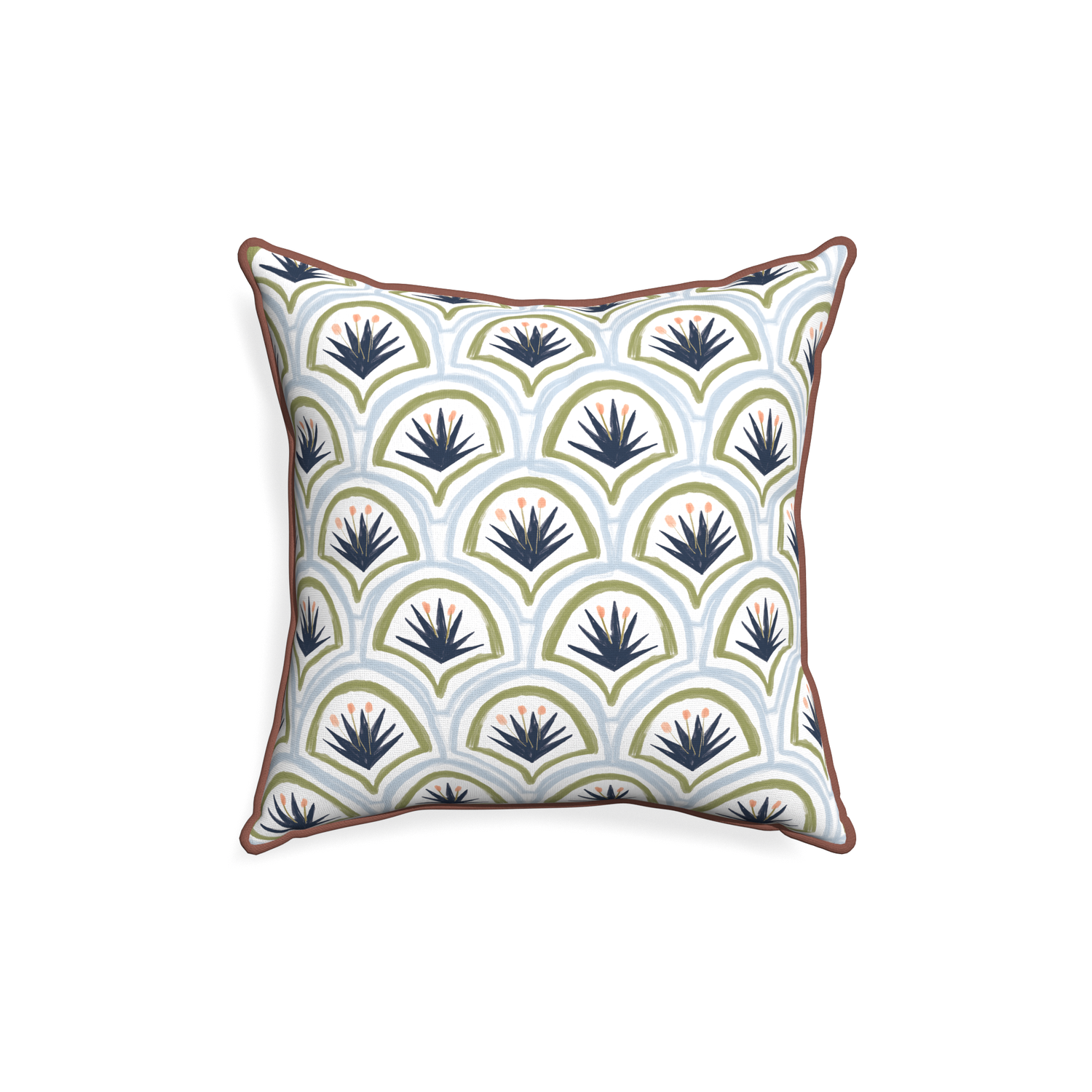 18-square thatcher midnight custom art deco palm patternpillow with w piping on white background