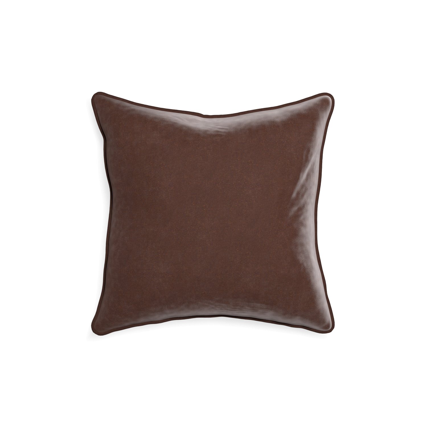 18-square walnut velvet custom pillow with w piping on white background