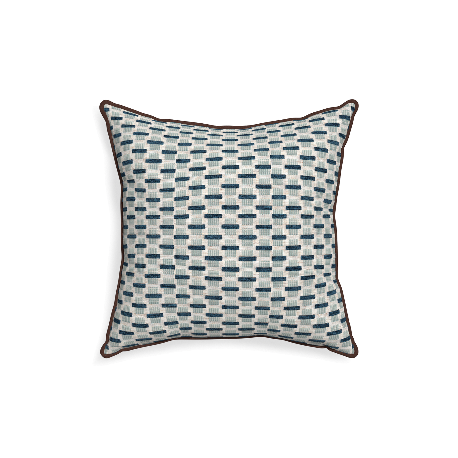 18-square willow amalfi custom blue geometric chenillepillow with w piping on white background