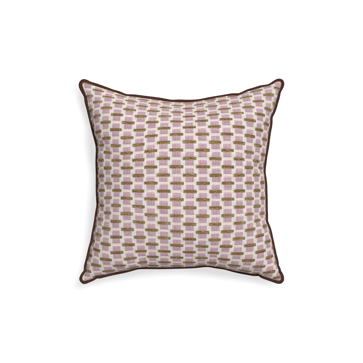 18-square willow orchid custom pink geometric chenillepillow with w piping on white background