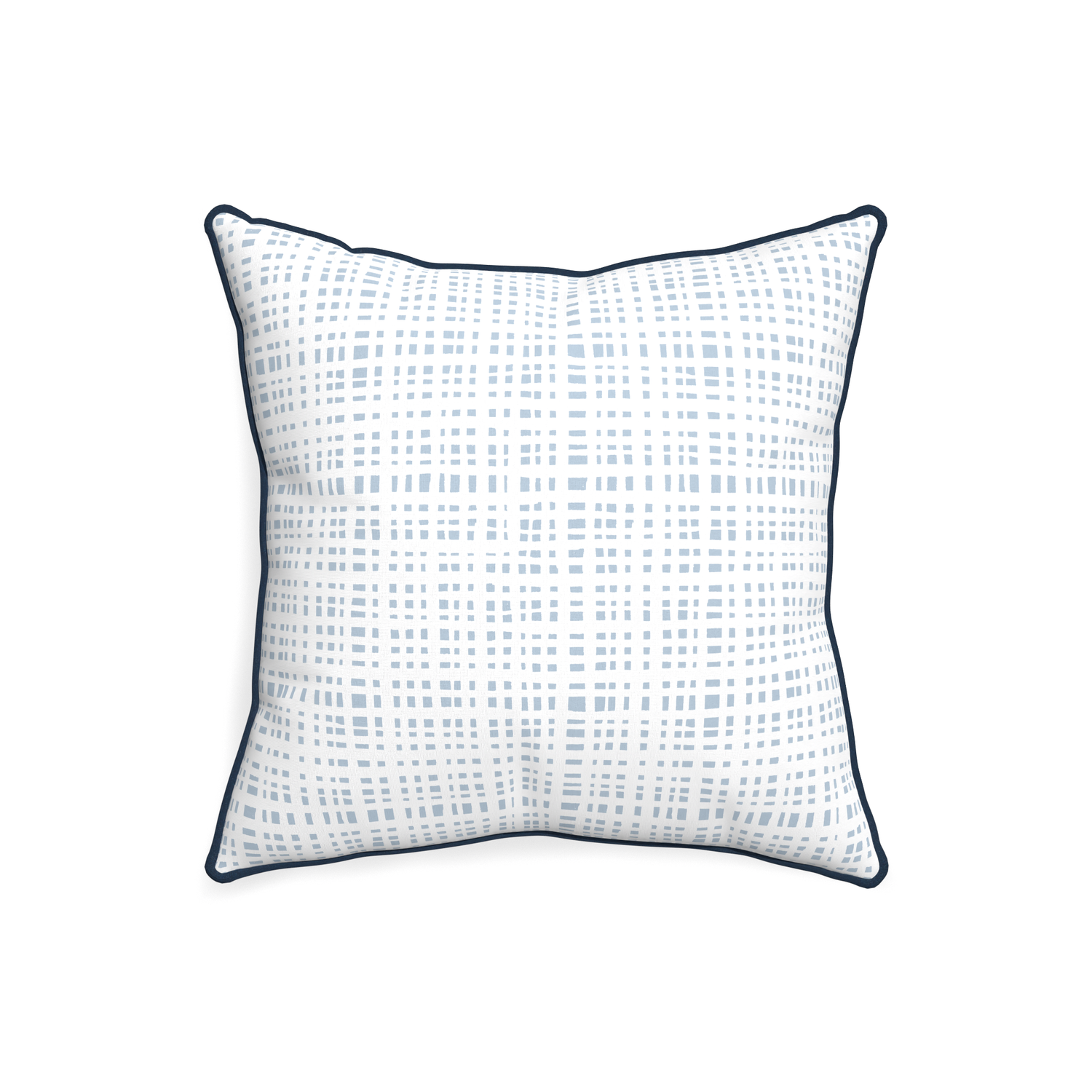 Plaid Sky Blue square pillow with dark blue piping