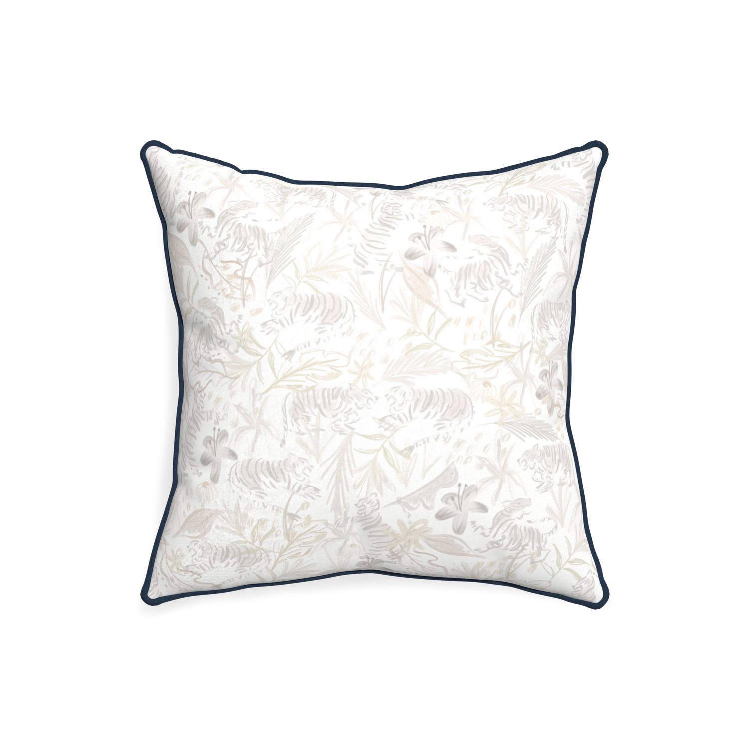 20-square frida sand custom beige chinoiserie tigerpillow with c piping on white background