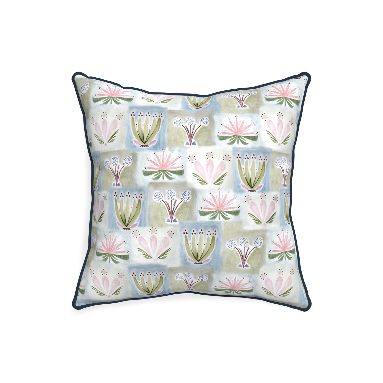 20-square harper custom hand-painted floralpillow with c piping on white background