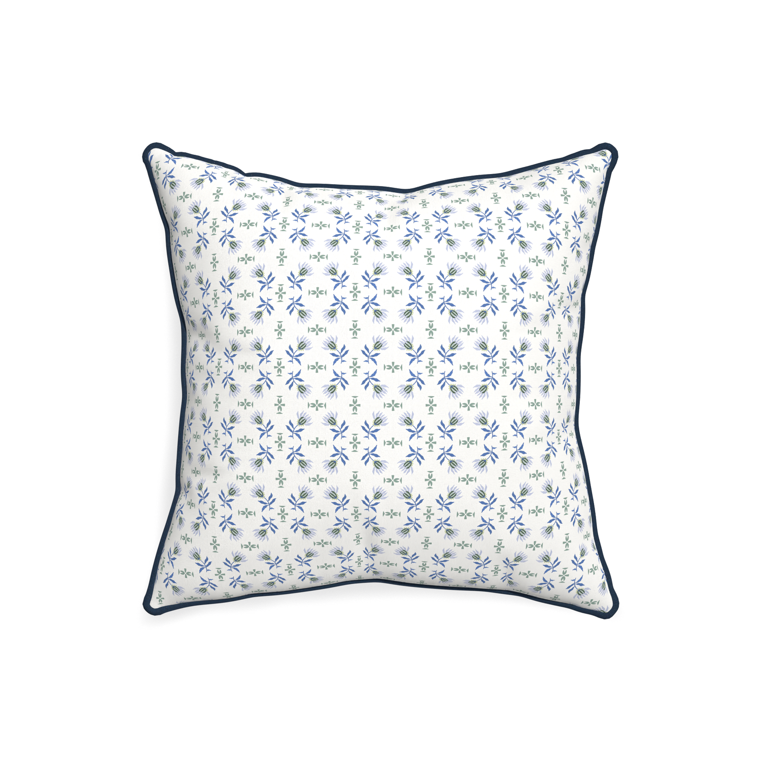 20-square lee custom blue & green floralpillow with c piping on white background