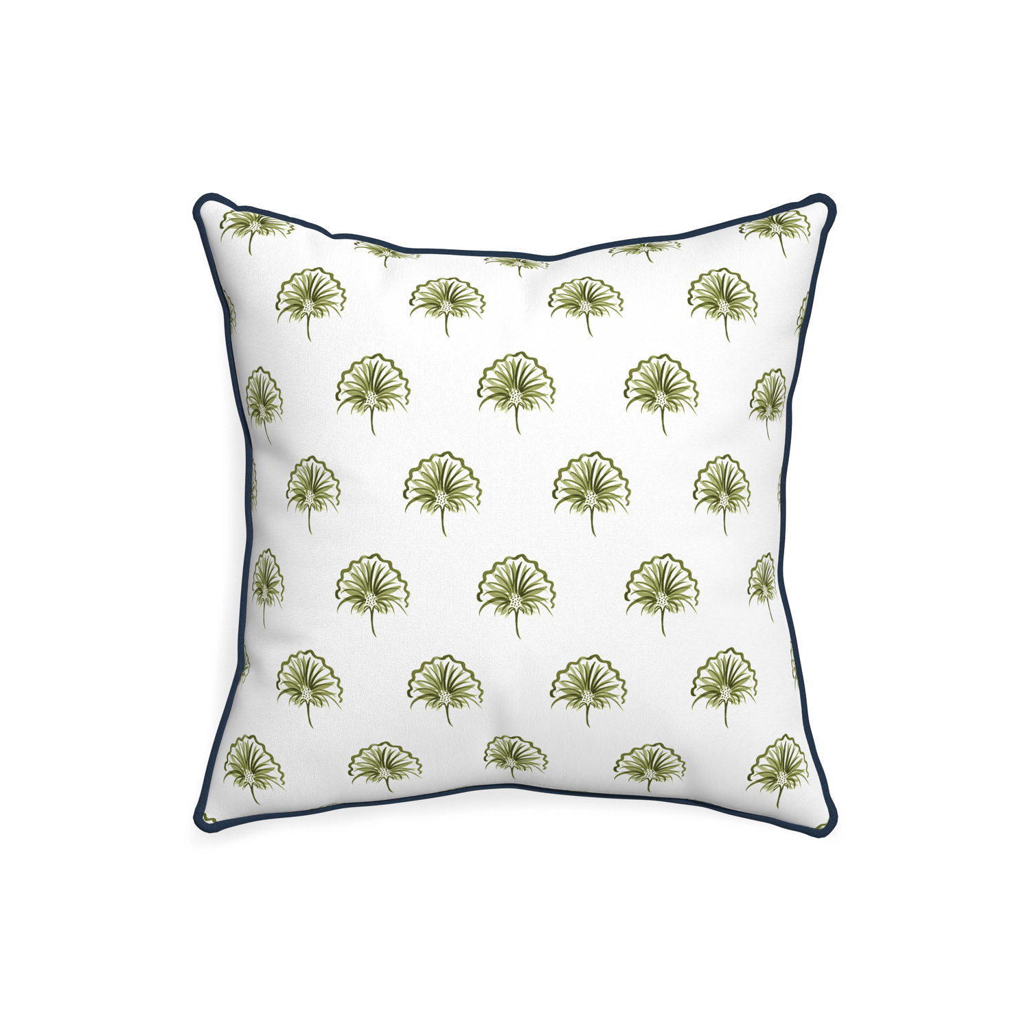 20-square penelope moss custom green floralpillow with c piping on white background