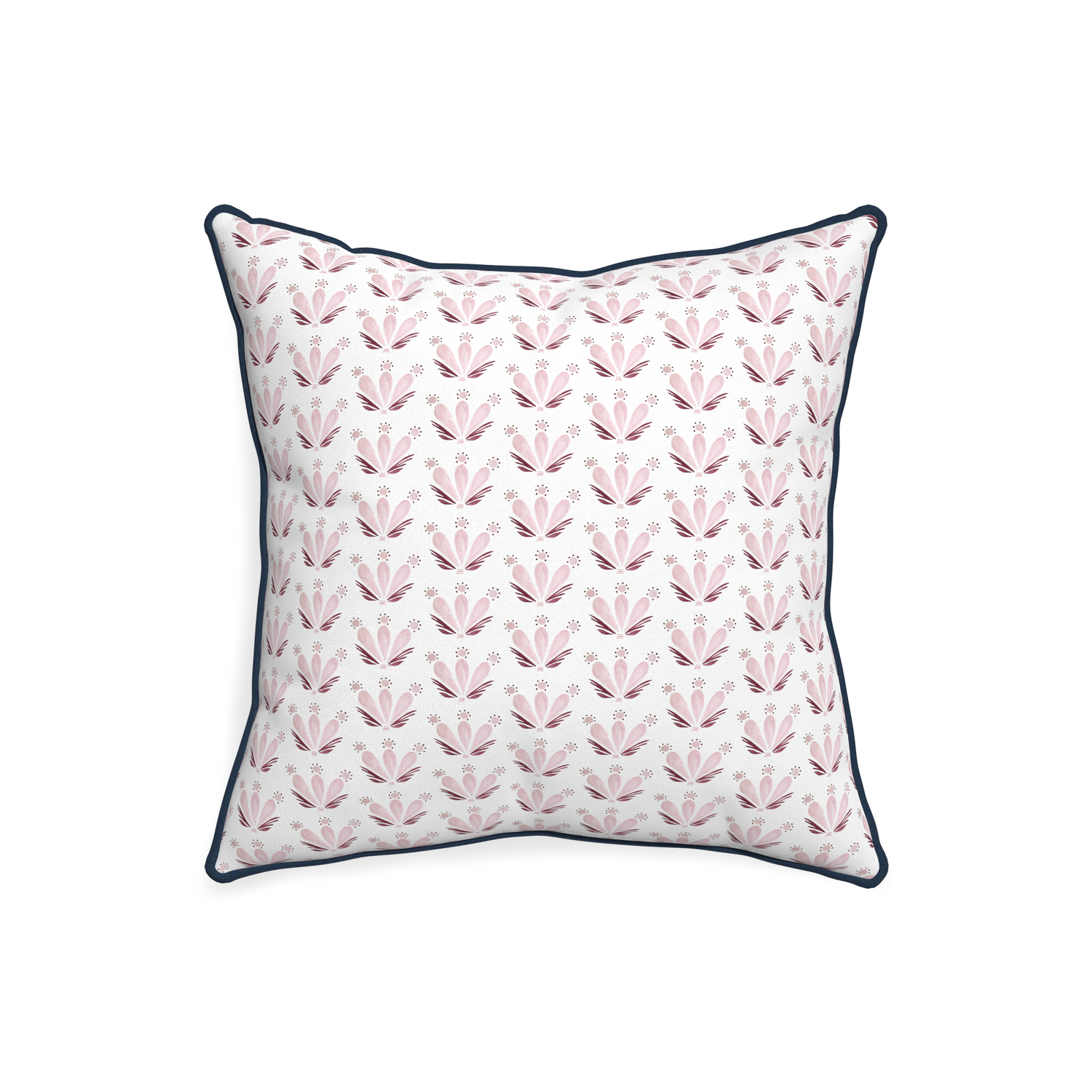 20-square serena pink custom pink & burgundy drop repeat floralpillow with c piping on white background