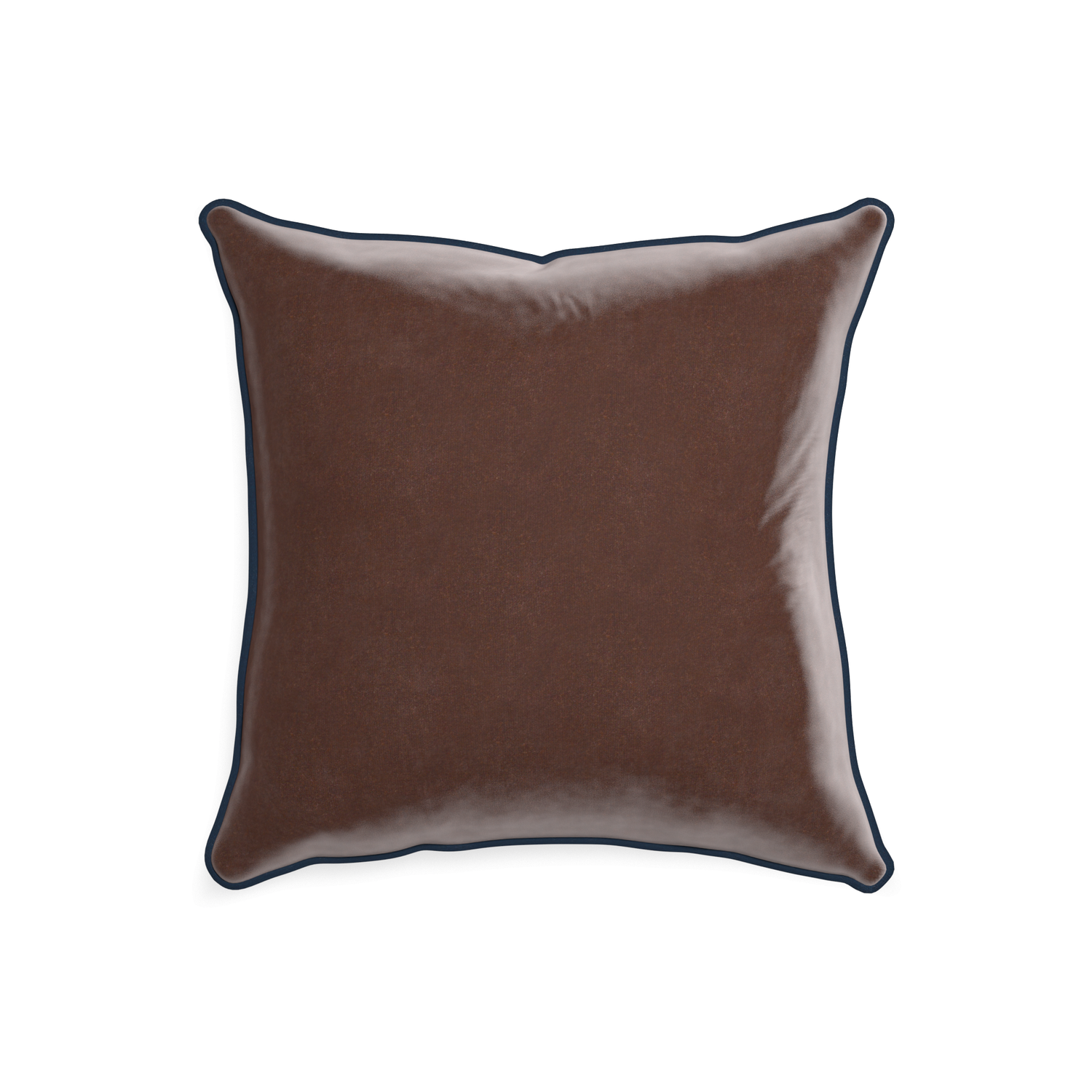 20-square walnut velvet custom brownpillow with c piping on white background