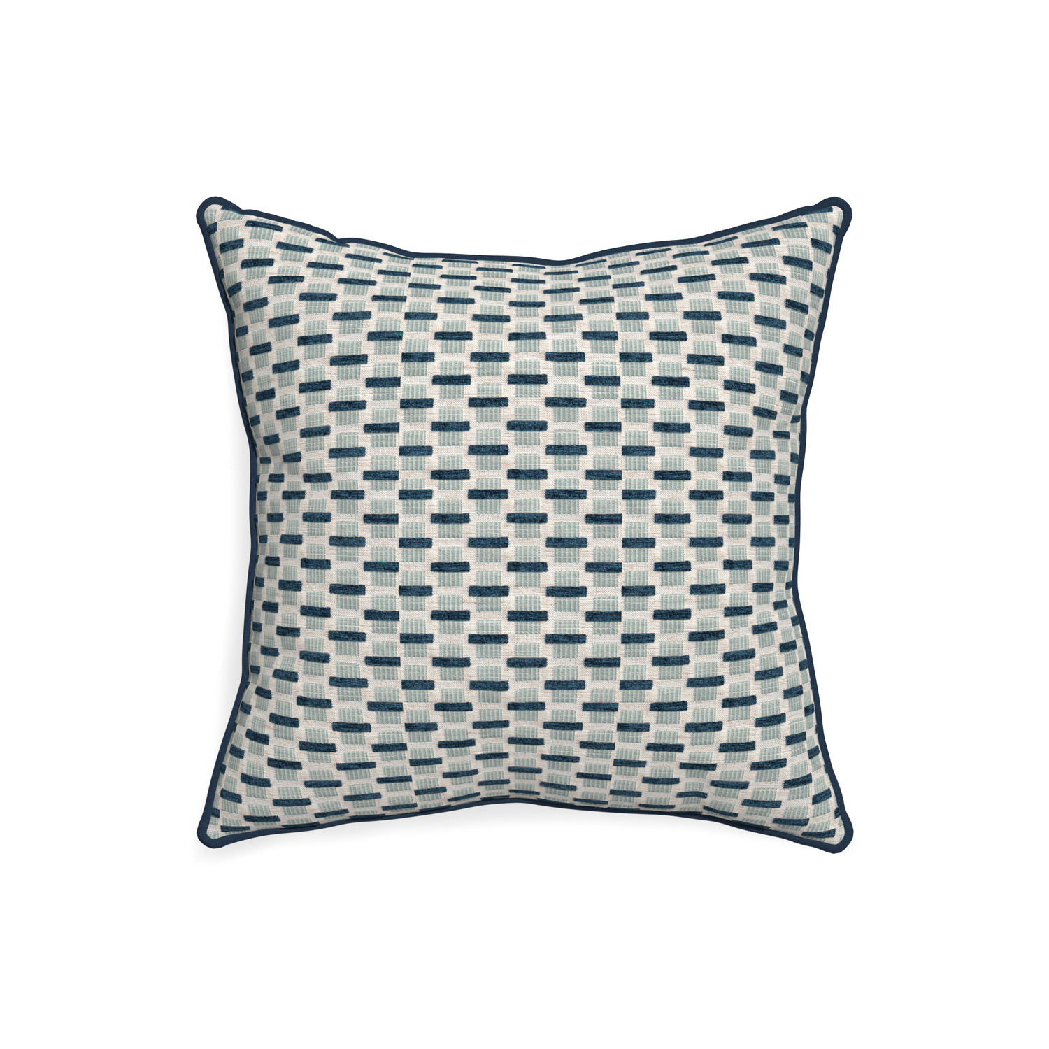 20-square willow amalfi custom blue geometric chenillepillow with c piping on white background
