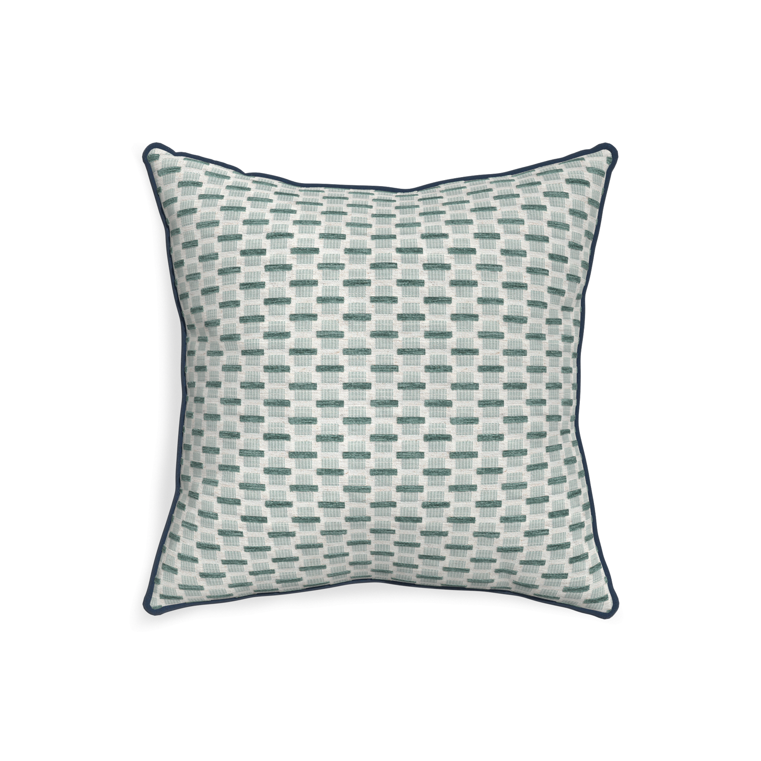 20-square willow mint custom green geometric chenillepillow with c piping on white background