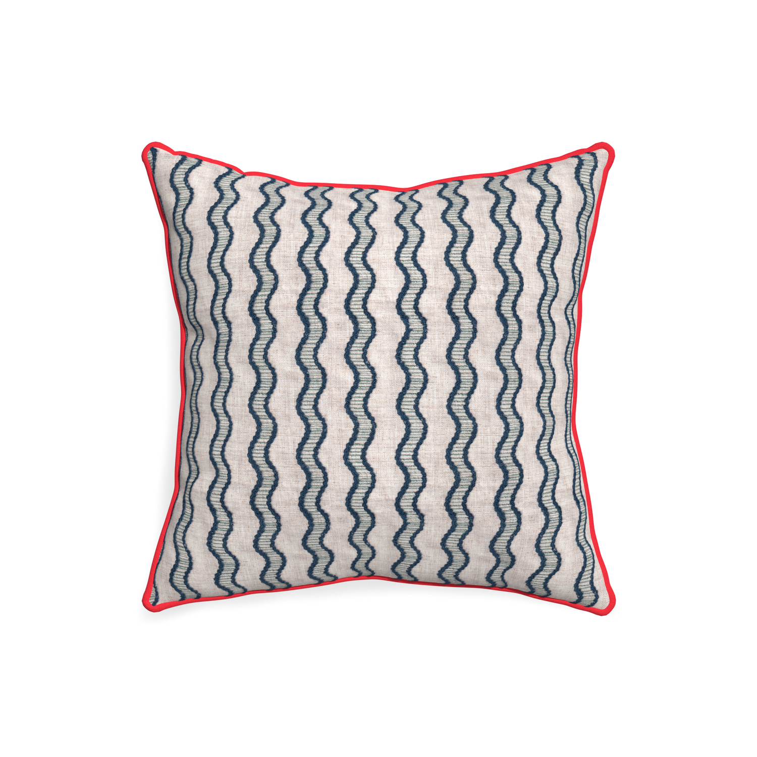 20-square beatrice custom embroidered wavepillow with cherry piping on white background