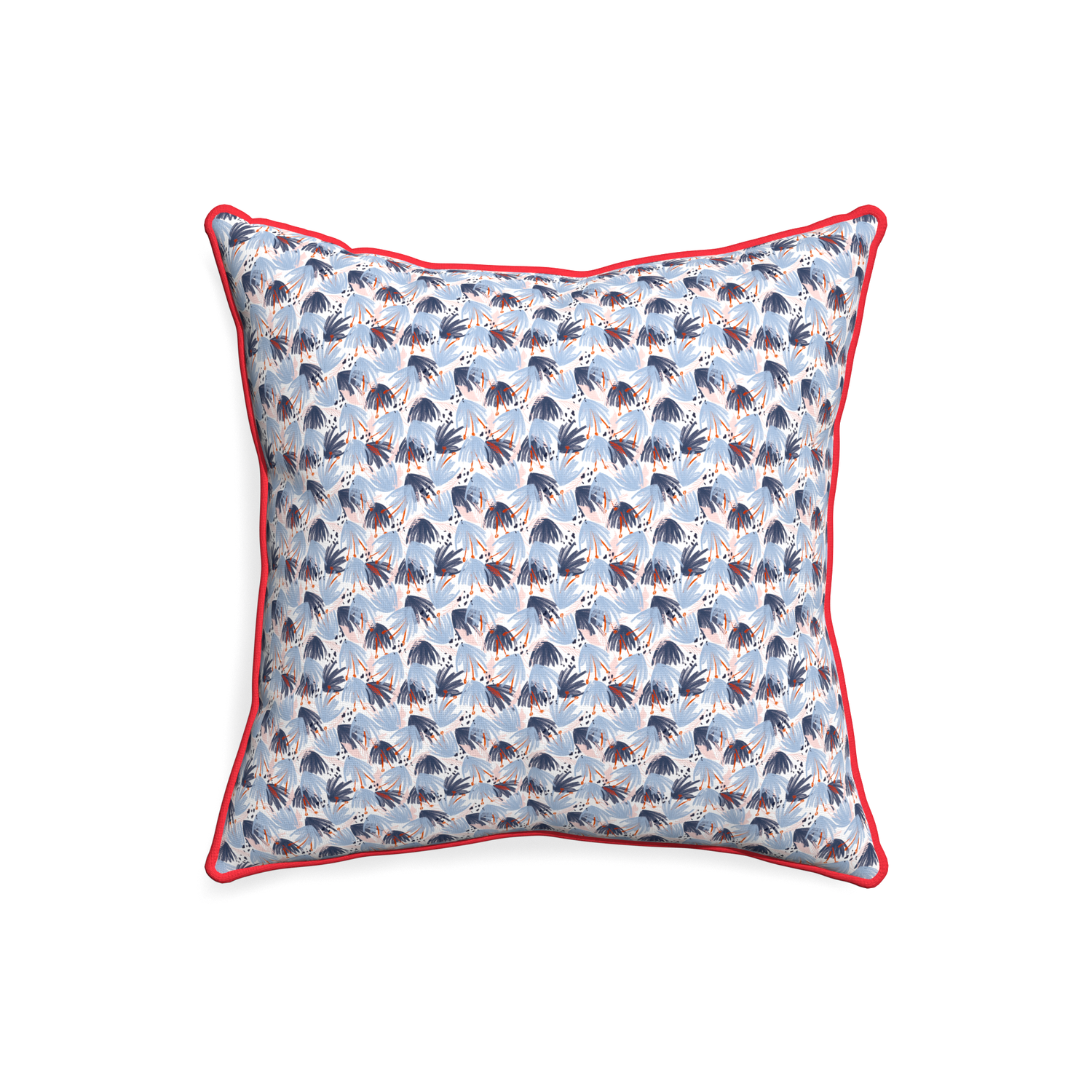 20-square eden blue custom pillow with cherry piping on white background